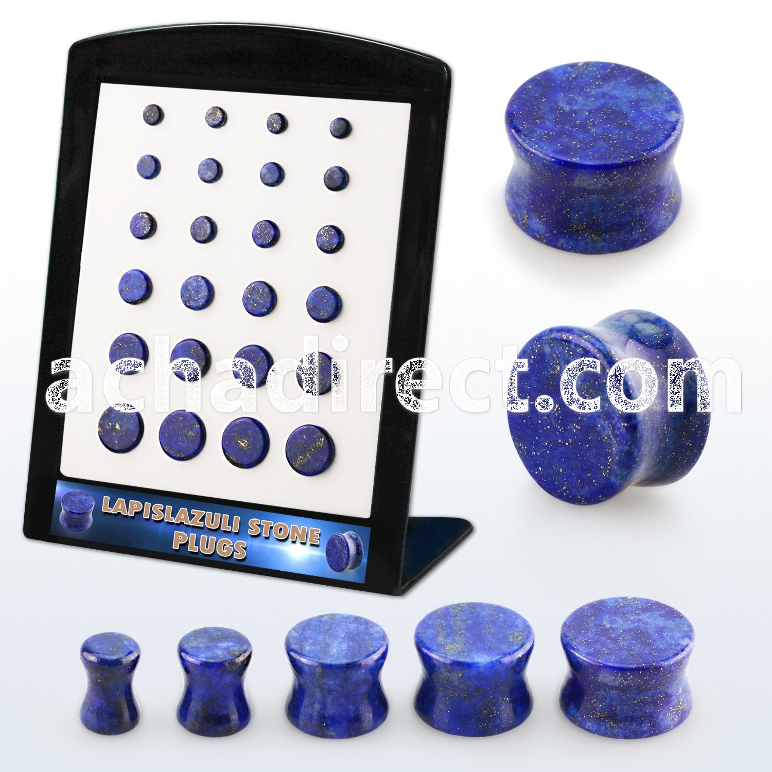 brpg203 display w 24 pcs. of lapislazuli double flare stone plug