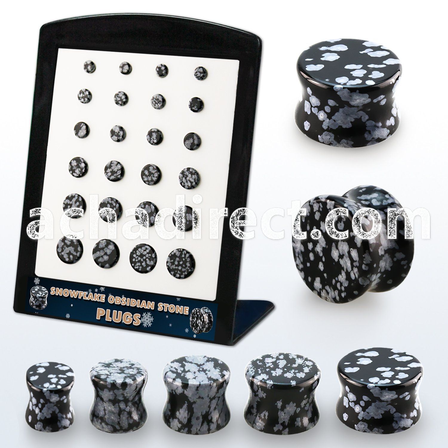 brpg204 display w 24 snowflake obsidian double flare stone plug