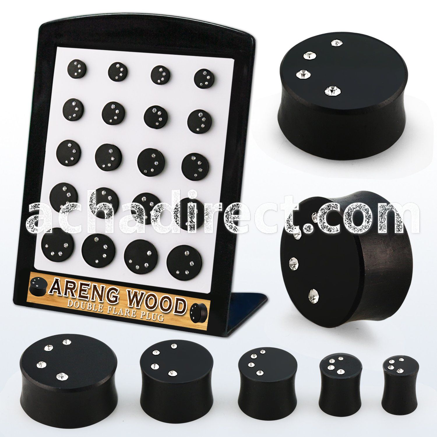 brpg208 display w areng wood solid double flare plug w crystals