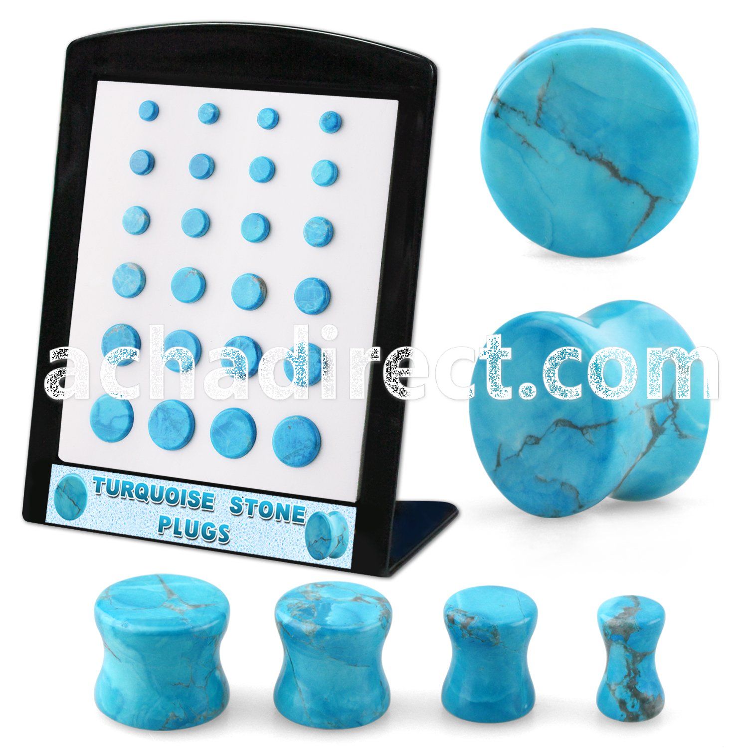 brpg211 display 24 pcs of turquoise double flared stone plugs