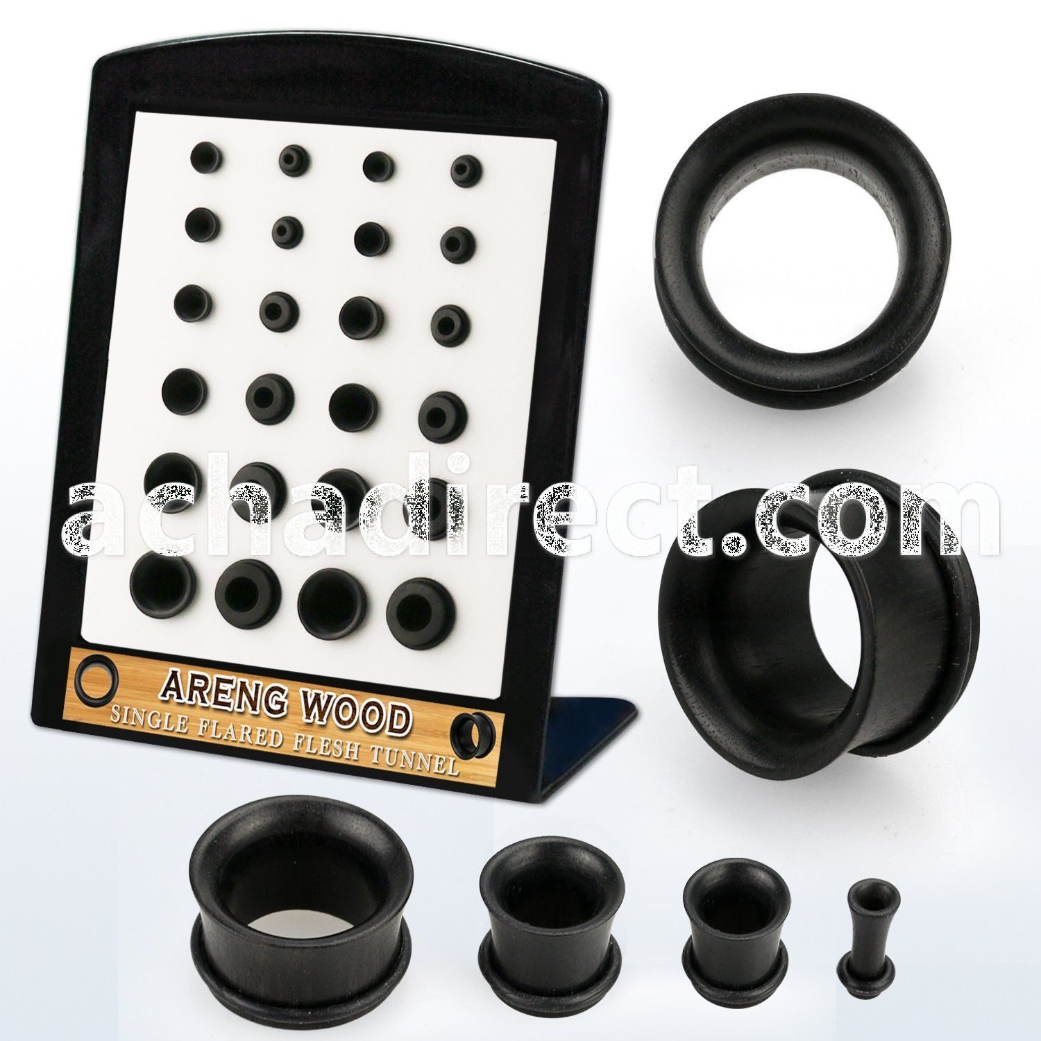 brpg212 display 24 pcs of areng wood single flare flesh tunnel