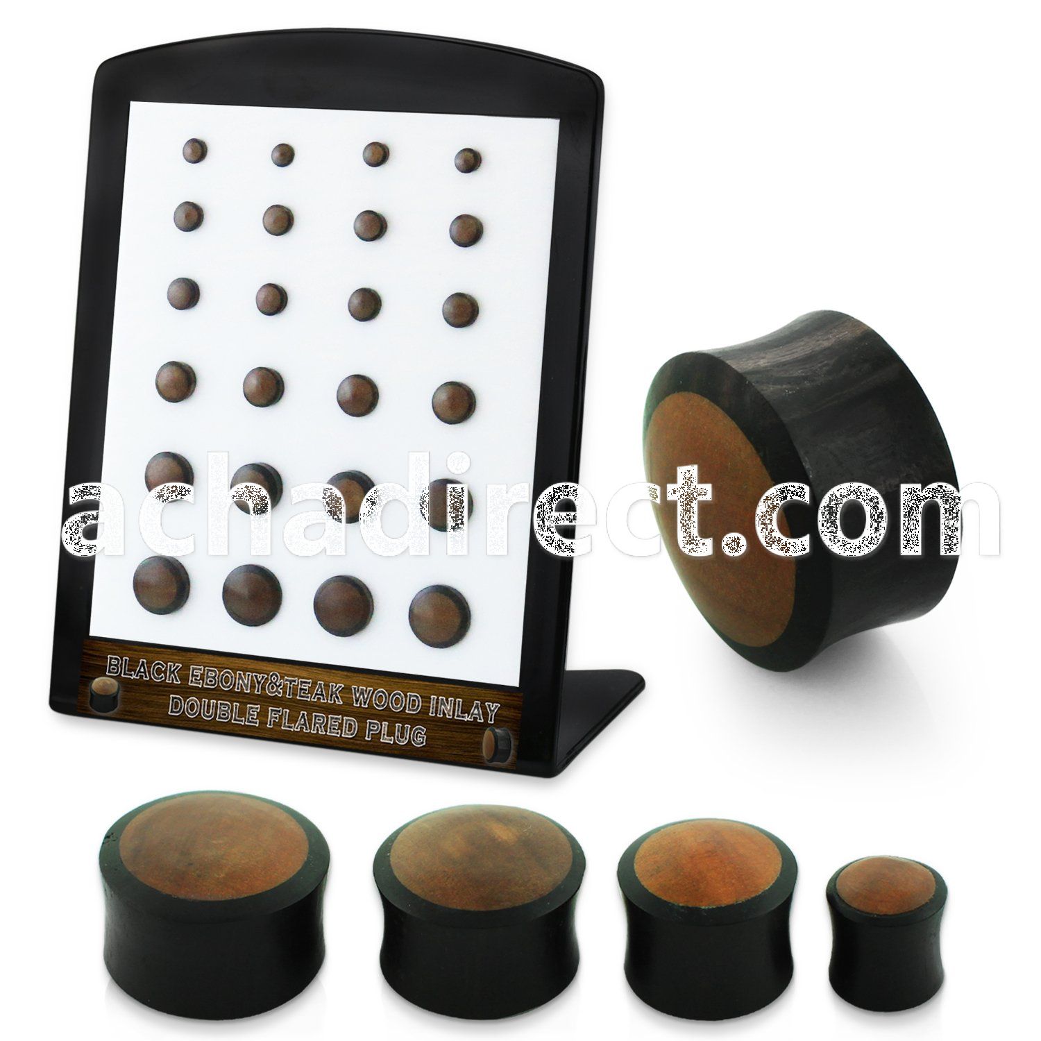 brpg223 areng wood double flare plugs w teak inlay 24pcs