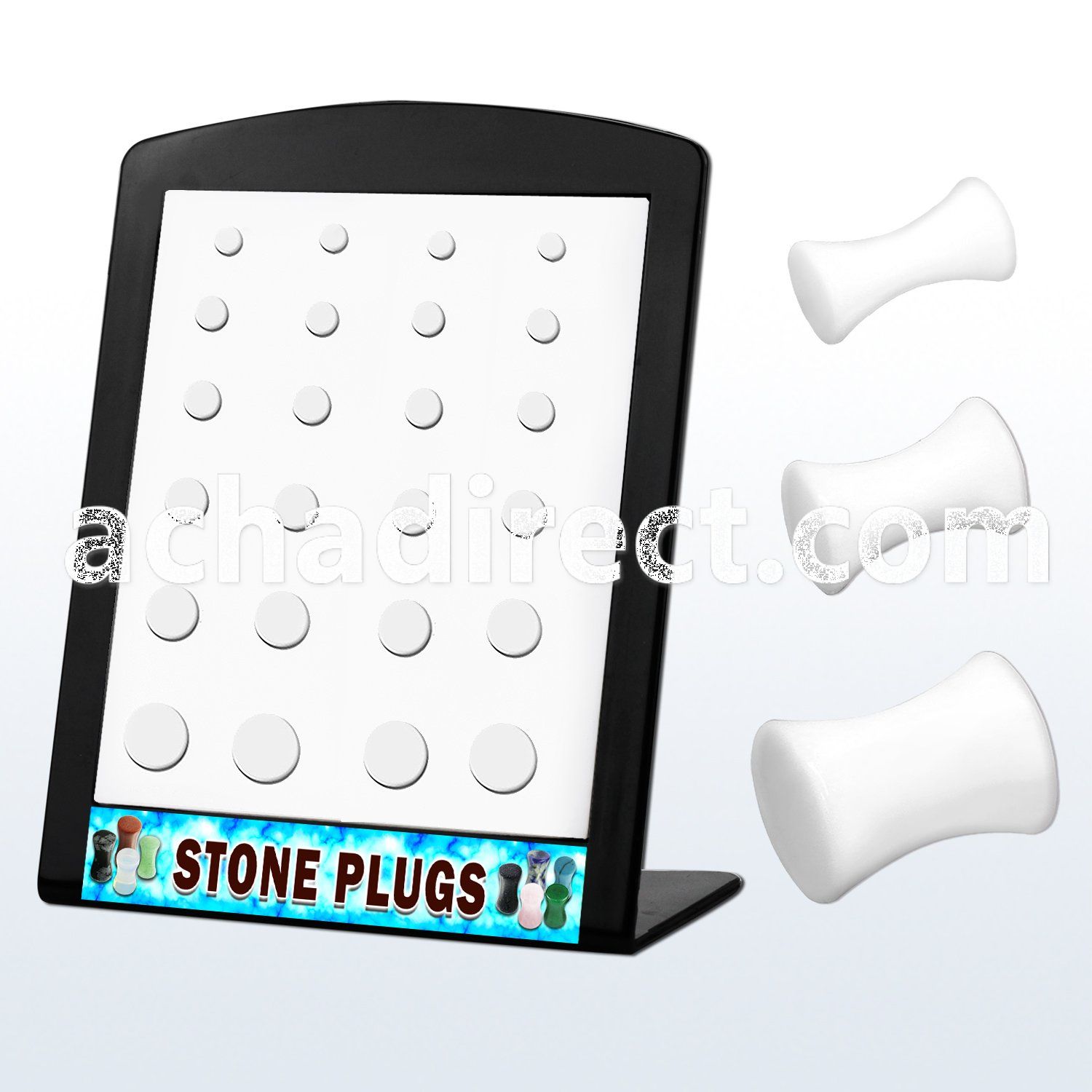 brpg47 display board of double flared ivory stone plugs