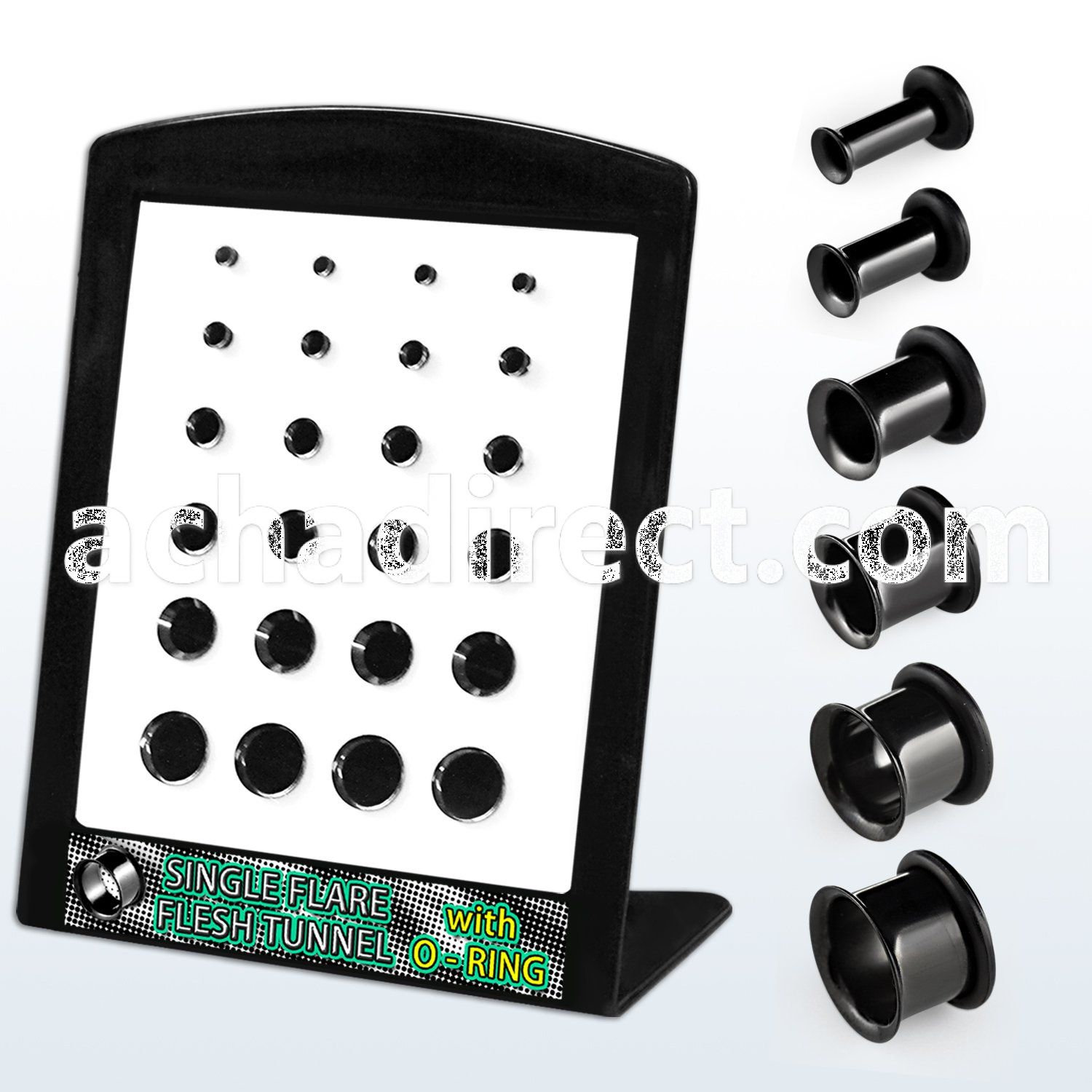 brpg77 board of black anodized steel flesh tunnel with o ring