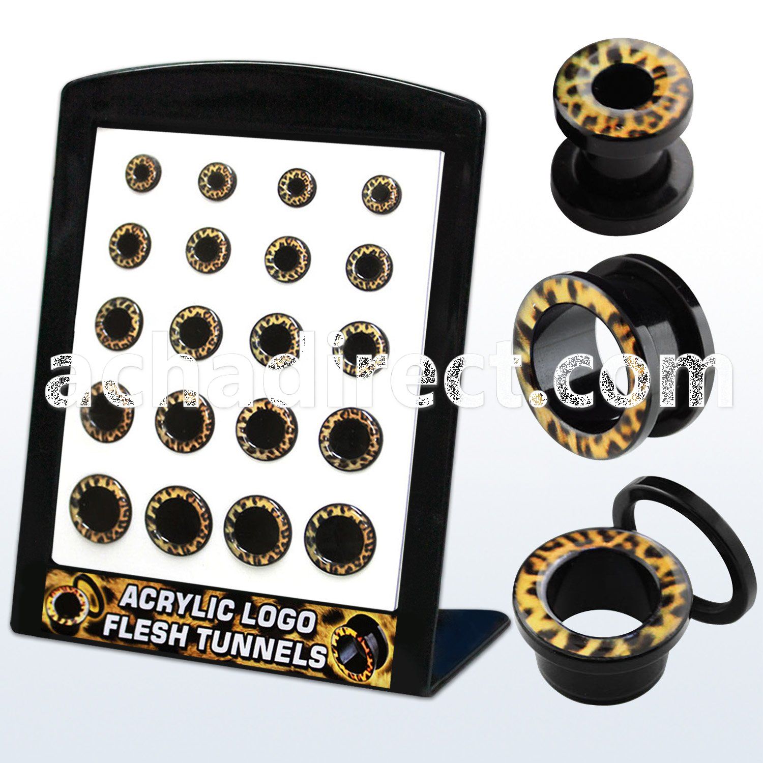 brpg97 board of black acrylic screwfit flesh tunnel w leopard