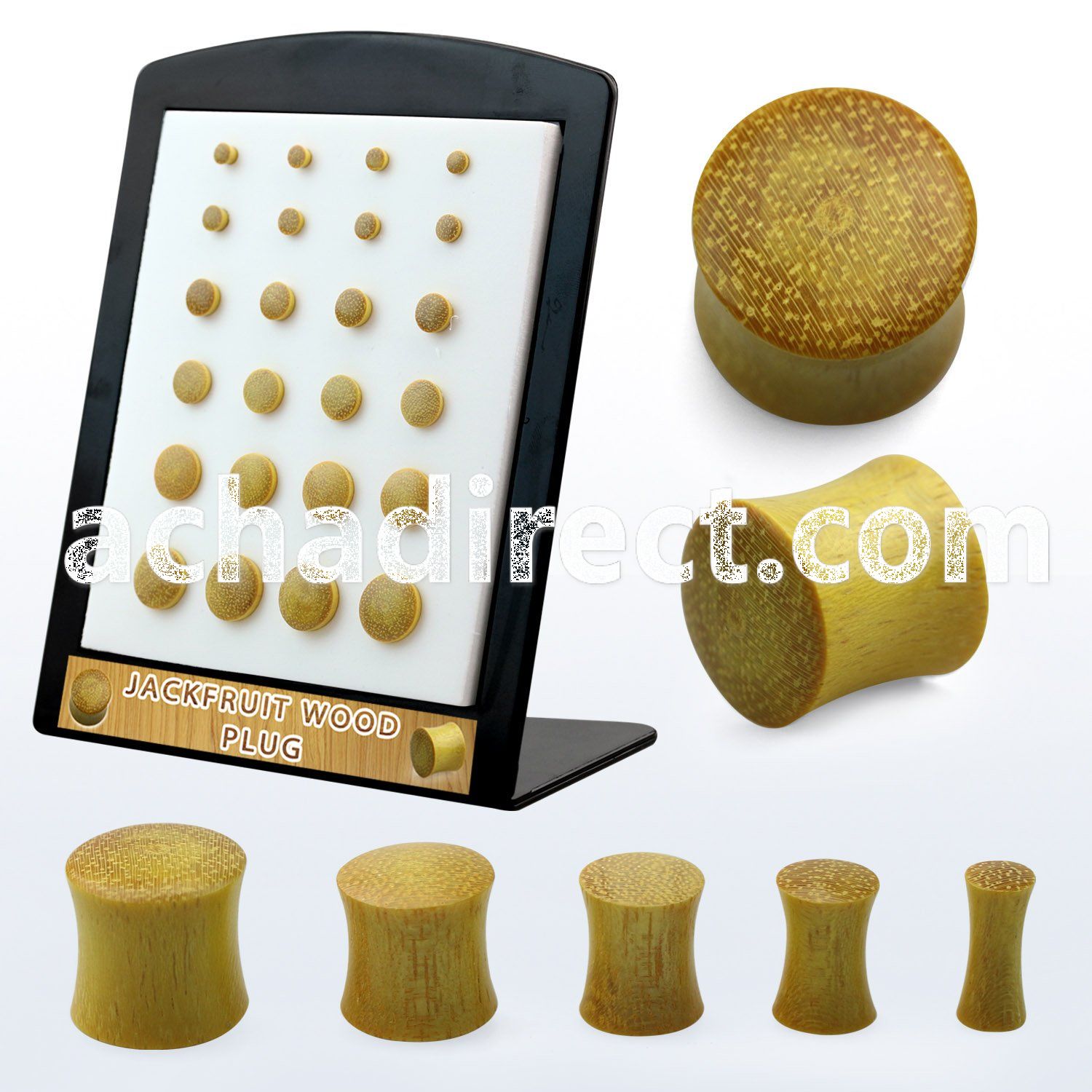 brpwj display w 24 pcs. of double flare jack fruit wood plugs