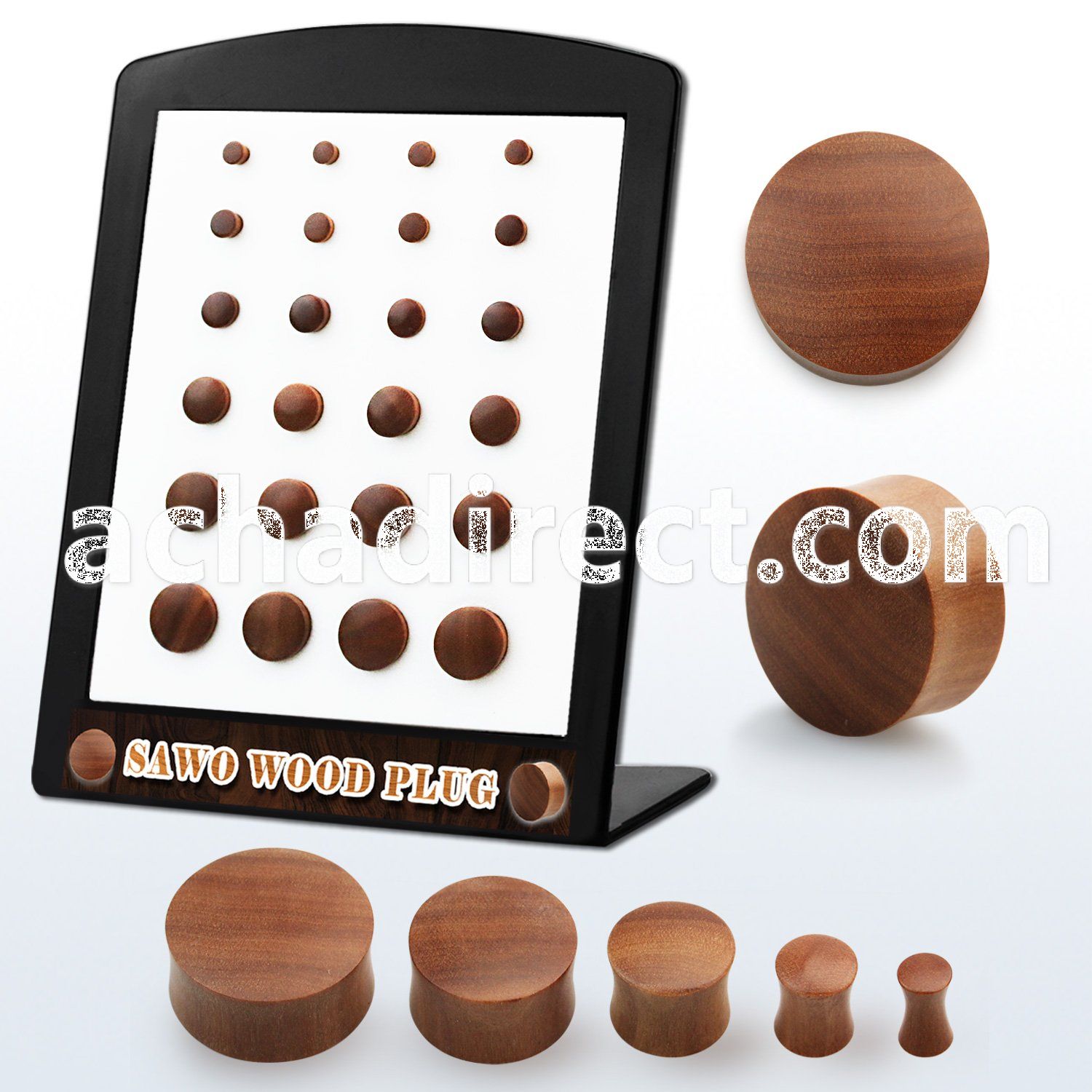 brpws display w 24 pcs. of double flare sawo wood plugs