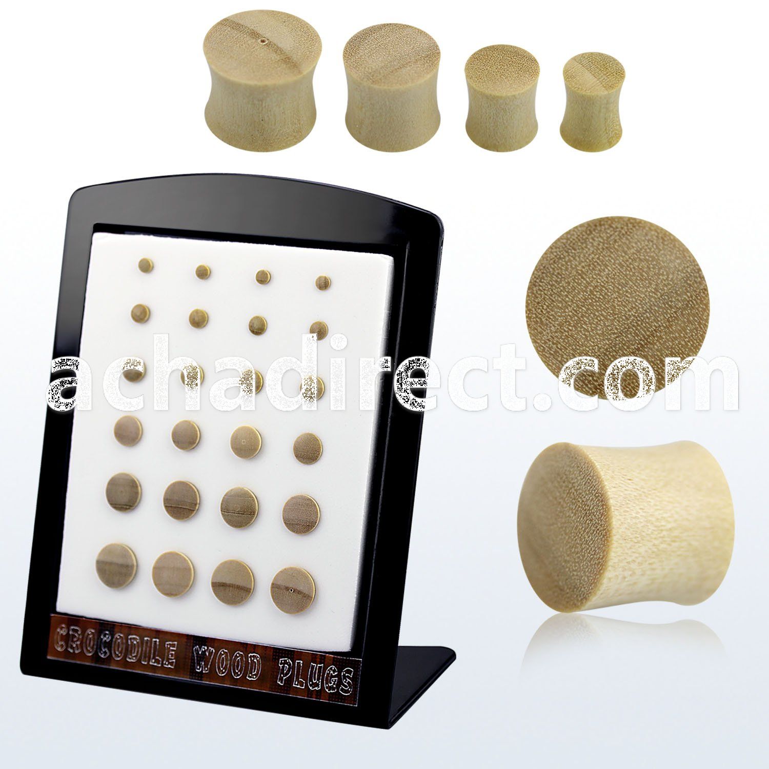 brpwy display with 24 pcs of crocodile wood double flared plug