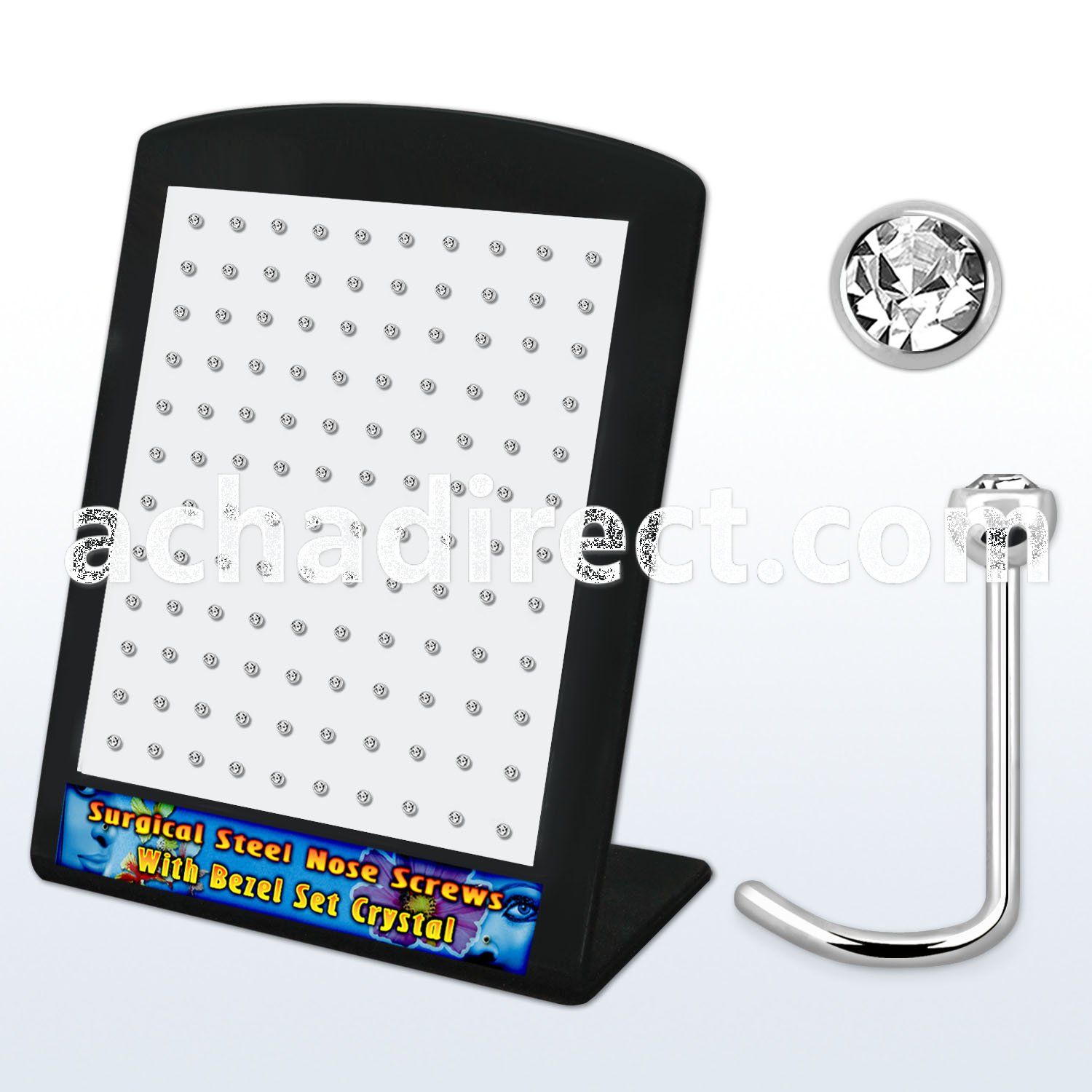 brs114 316l steel nose screw w bezel crystalized half ball top