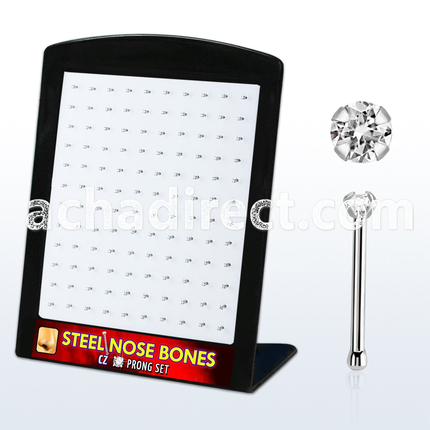 brs116 display w 316l steel nose screws, 20g w 1.5mm round cz