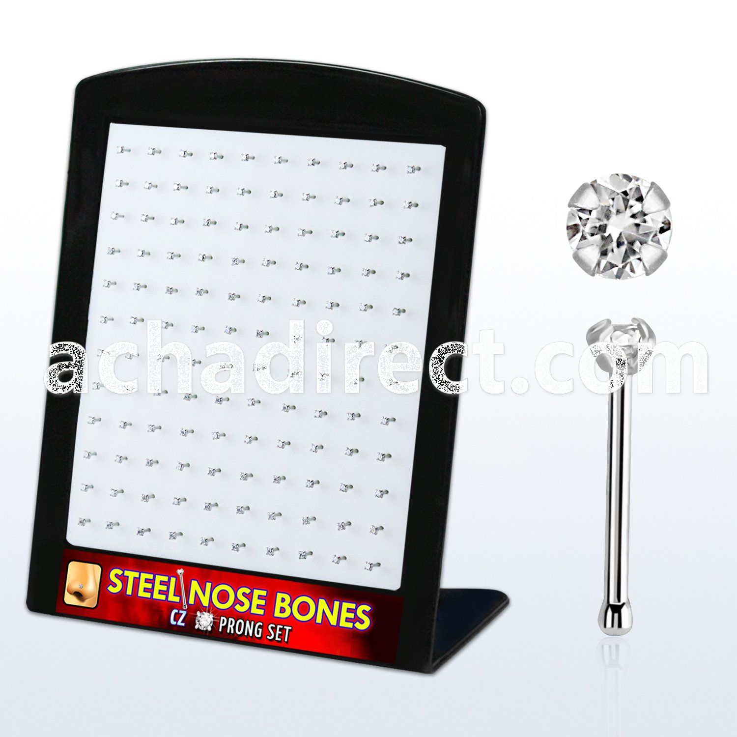brs117 display w 316l steel nose screws, 20g w 2mm round cz