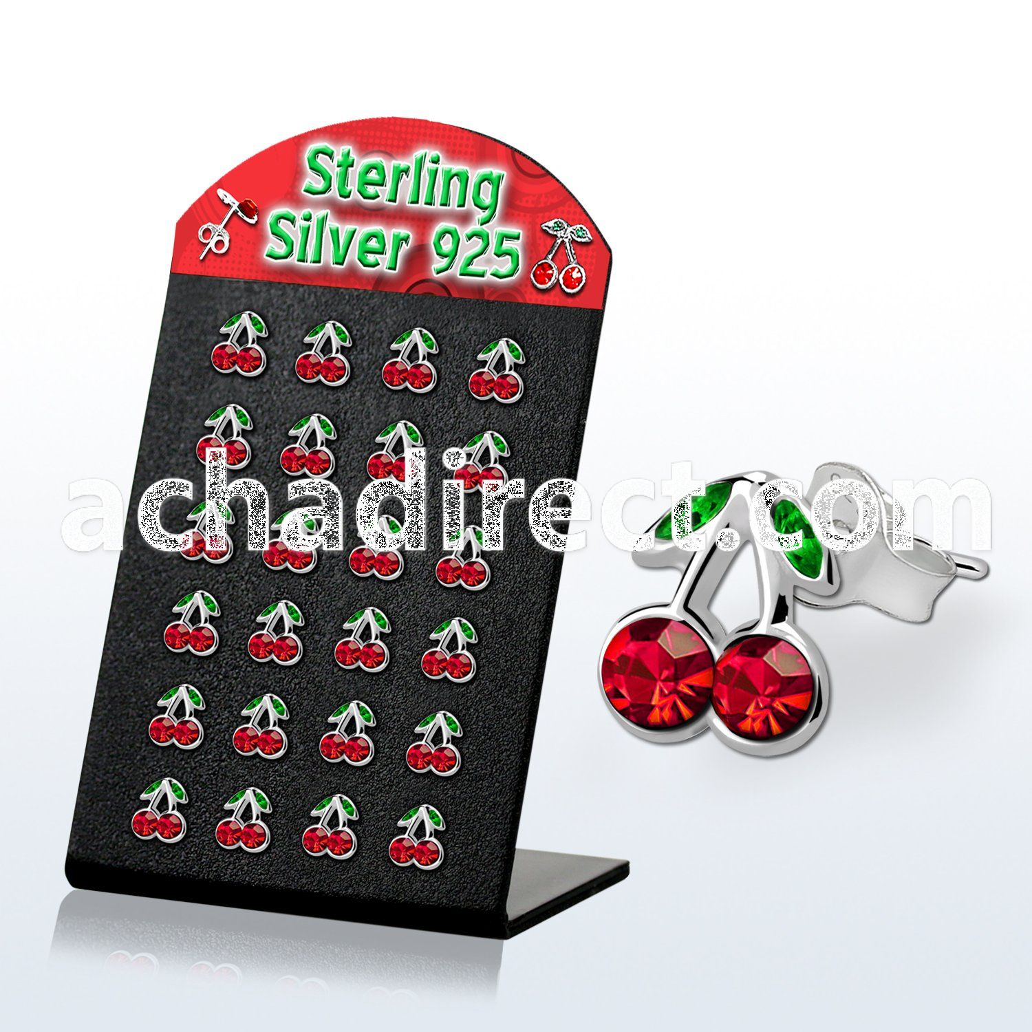 brschfb sterling silver earring stud with crystal cherry top