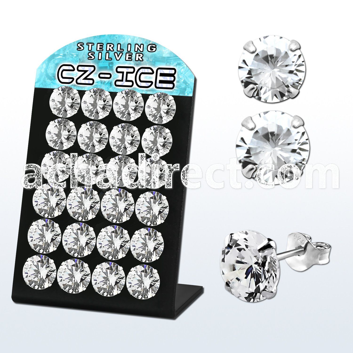 brscz11 sterling silver ear stud with prong set cz stone