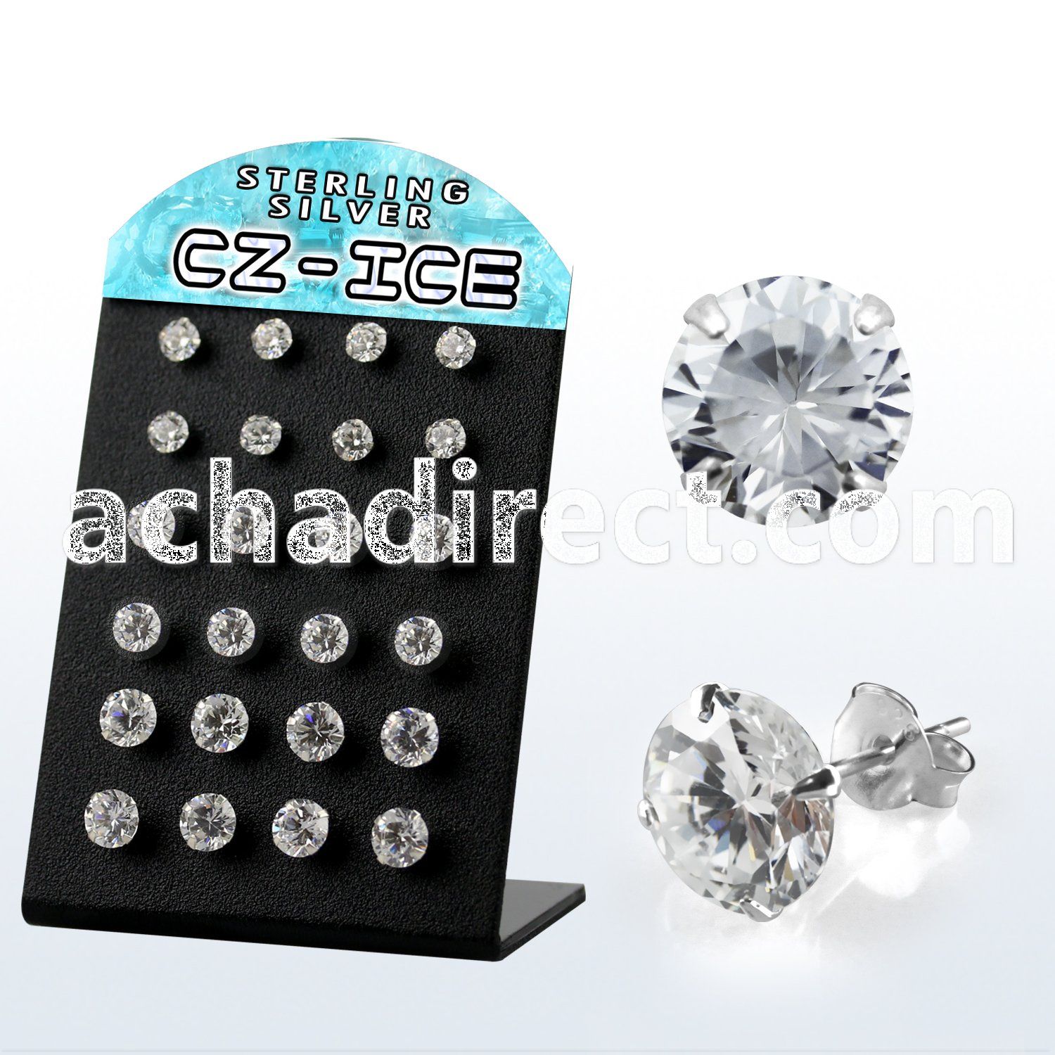 brsczg sterling silver ear stud with round clear prong cz