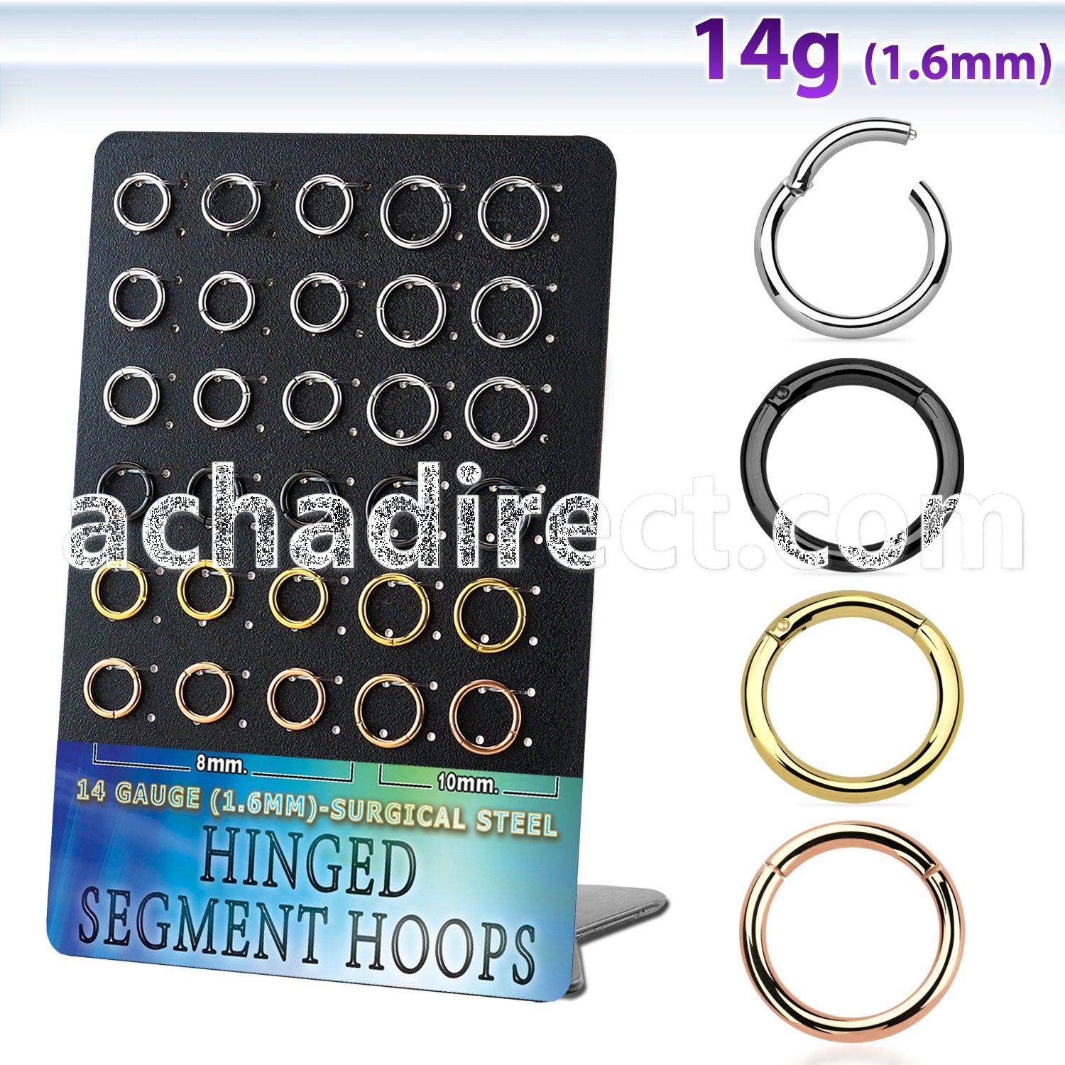 brsegh10 board w black rose gold steel hinged segment ring 1.6mm