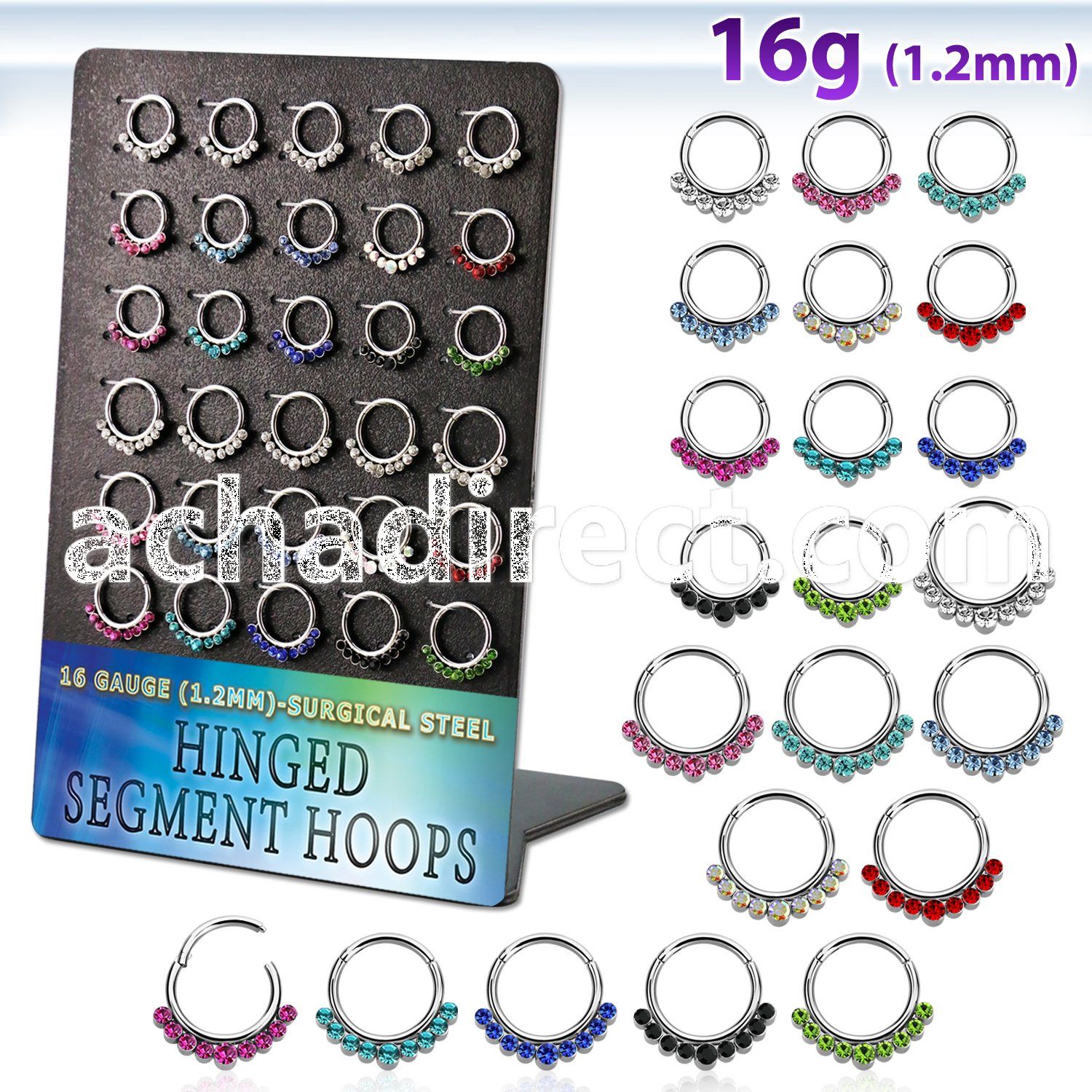 brsegh1 board w 30 316l steel hinged segment ring w 7 crystal