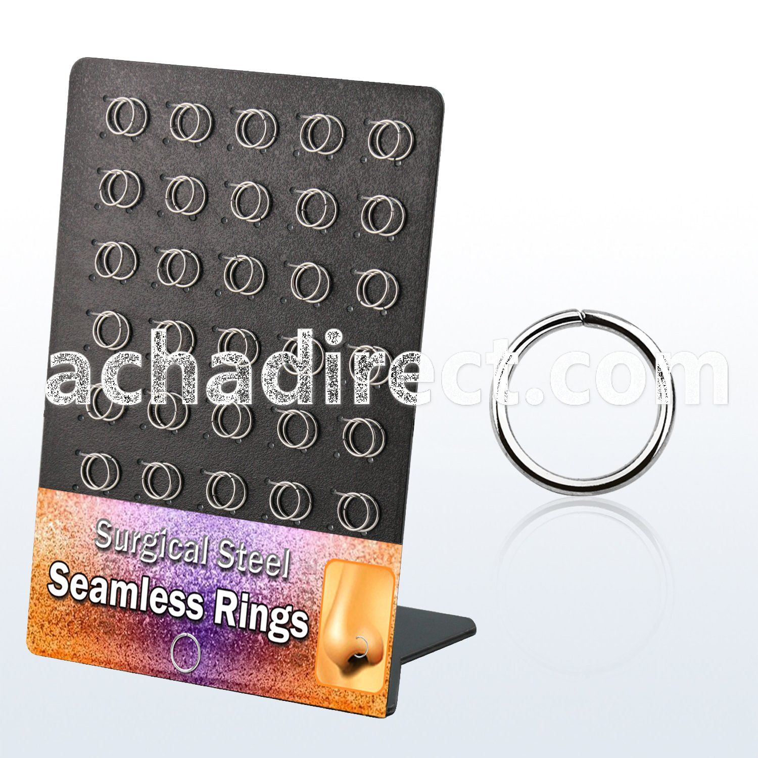 brsel6 display w 60 pcs 316l steel seamless rings, 20g (0.8mm)