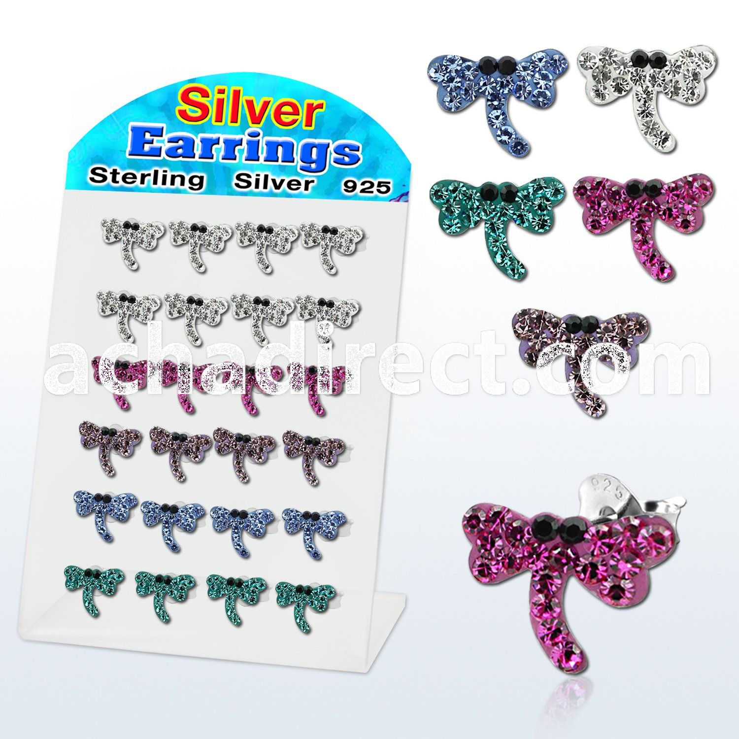 brsfd10 silver earrings dragonfly design with ferido crystals