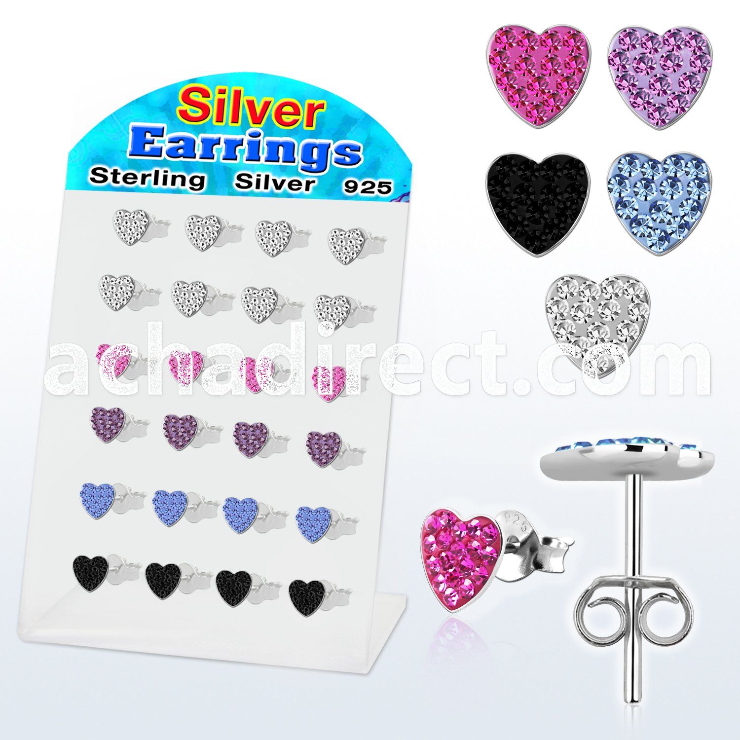 brsfd7 silver earrings heart design with ferido glued crystal