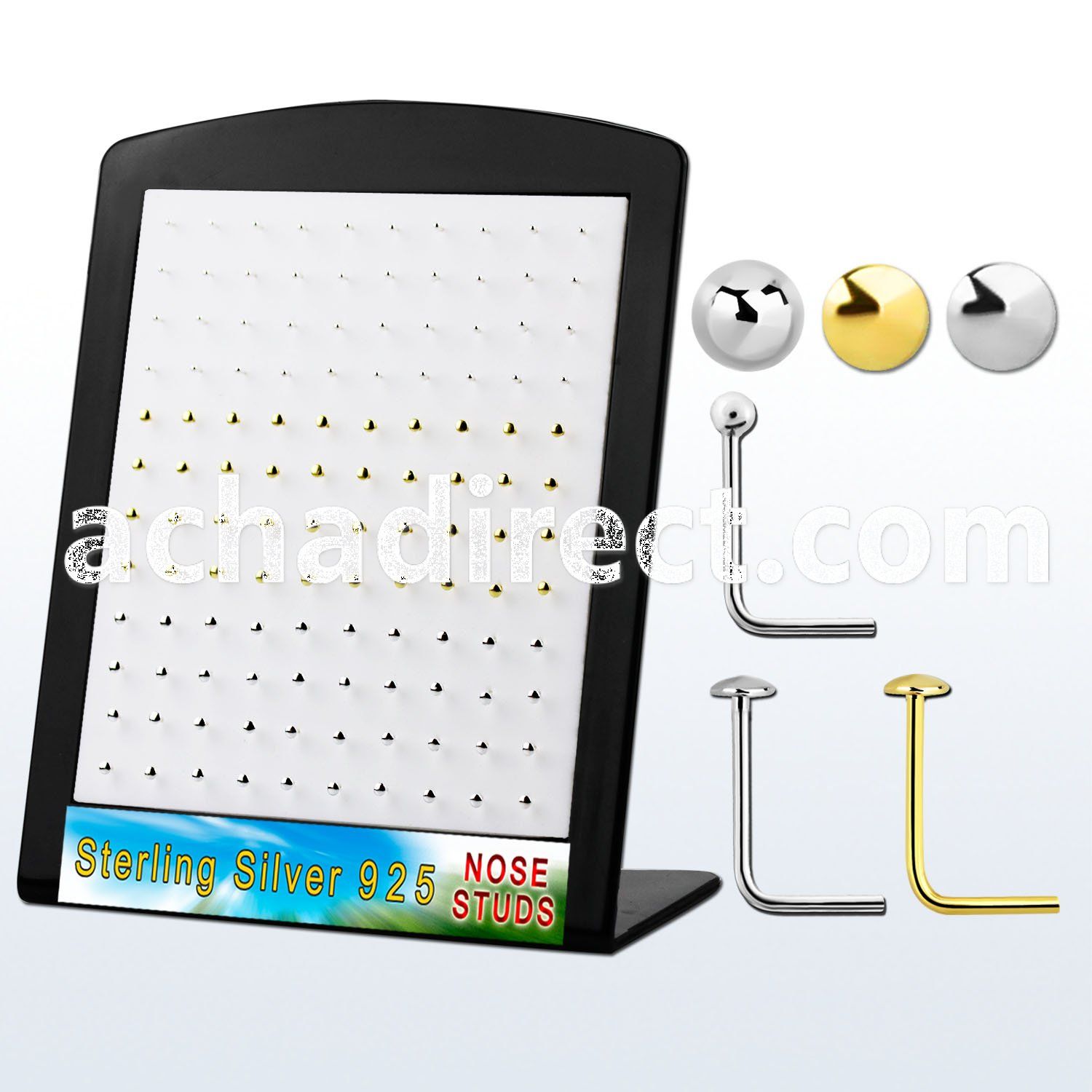 brsmx1 silver nose stud w ball flat disc 18k gold plated top