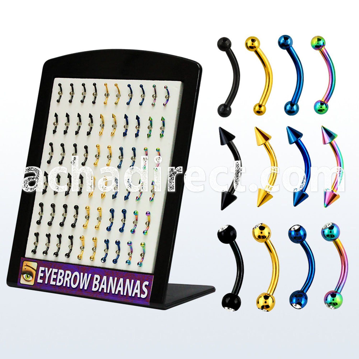 brte anodized 316l steel eyebrow banana w cone bezel ball