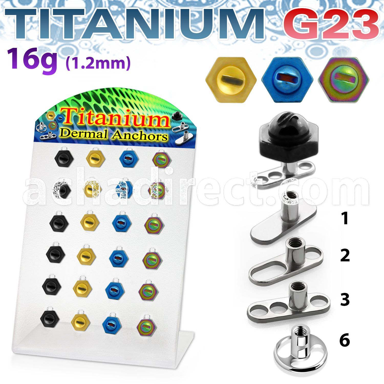 brtsa3 titanium g23 dermal w anodized steel hexagon screw nut