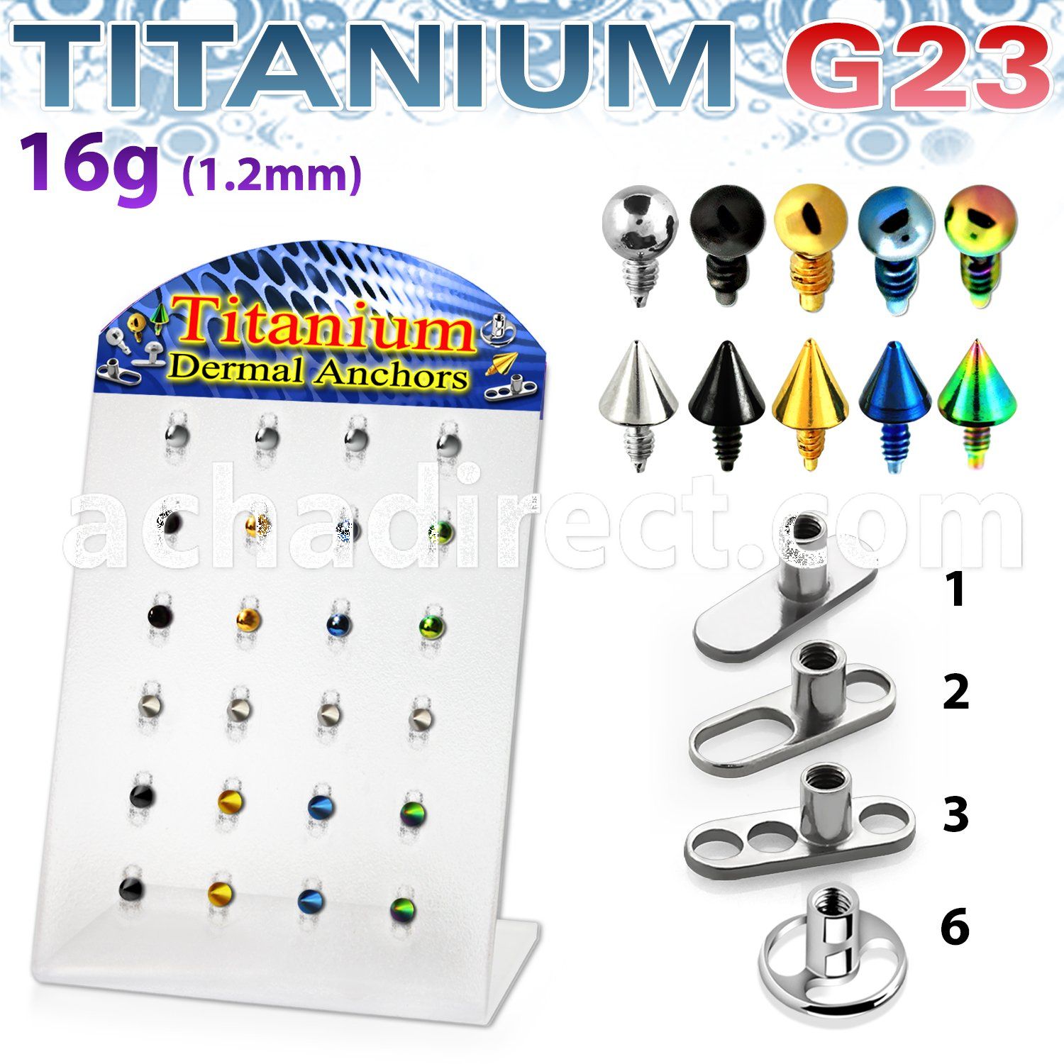 brtsa5 titanium g23 dermal anchor w anodized 316l ball cone