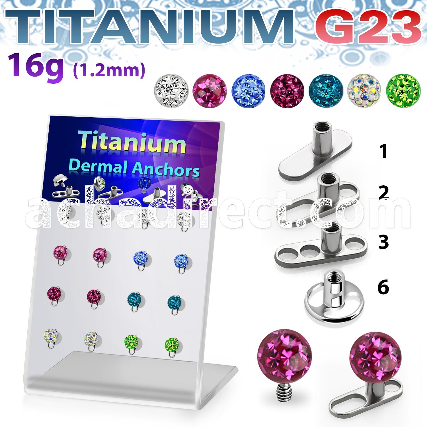 brtsa8 board w titanium g23 dermal anchors w multi crystal ball