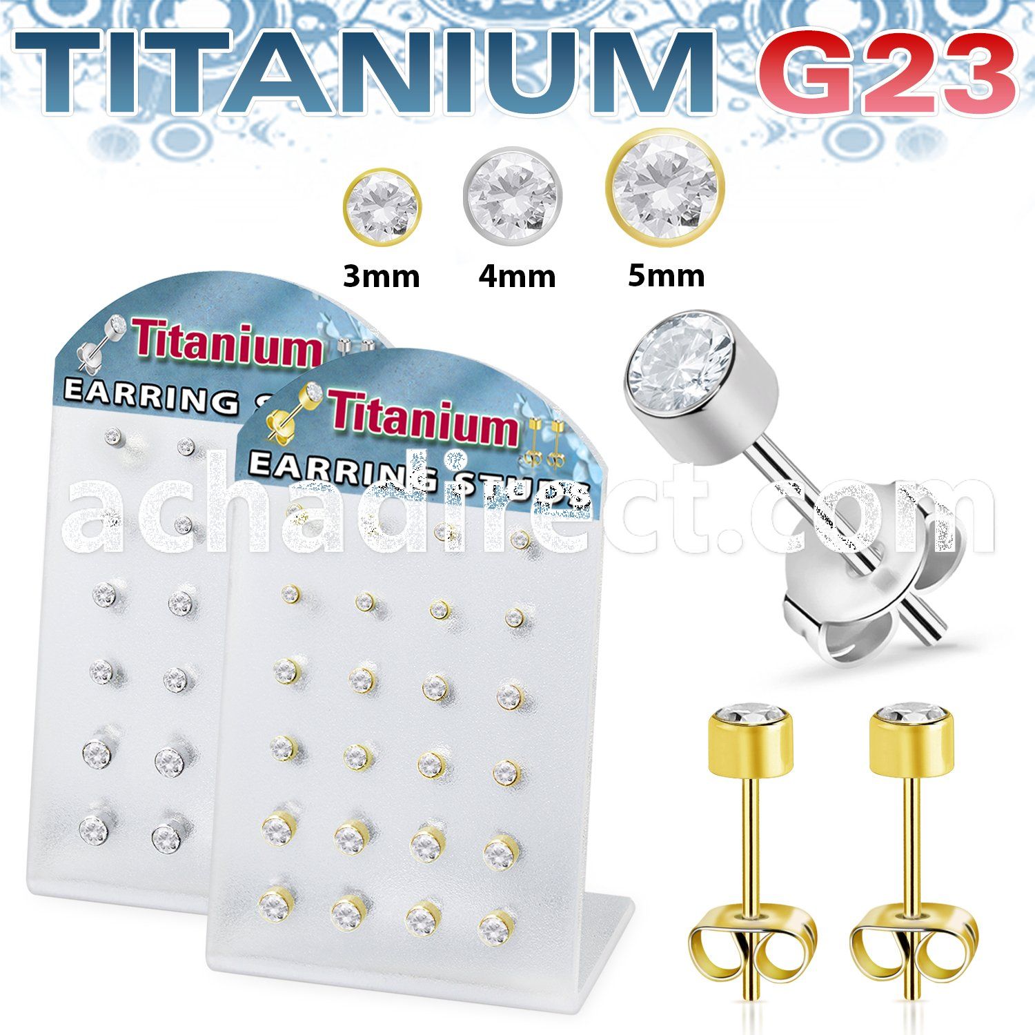 bruerbzr1 titanium ear studs 20g bezel set cz stone 12 pairs