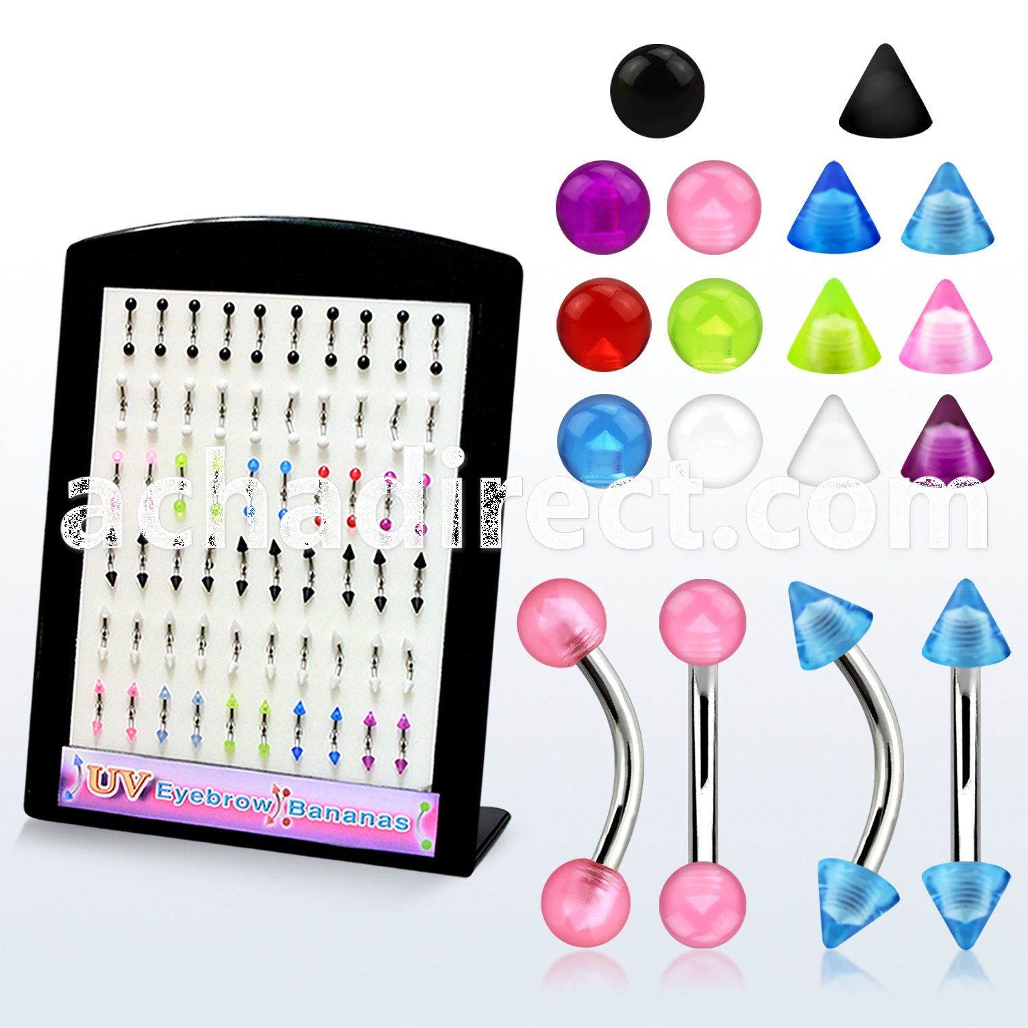 bruv3b banana eyebrow ring with colored uv reactive ball cone