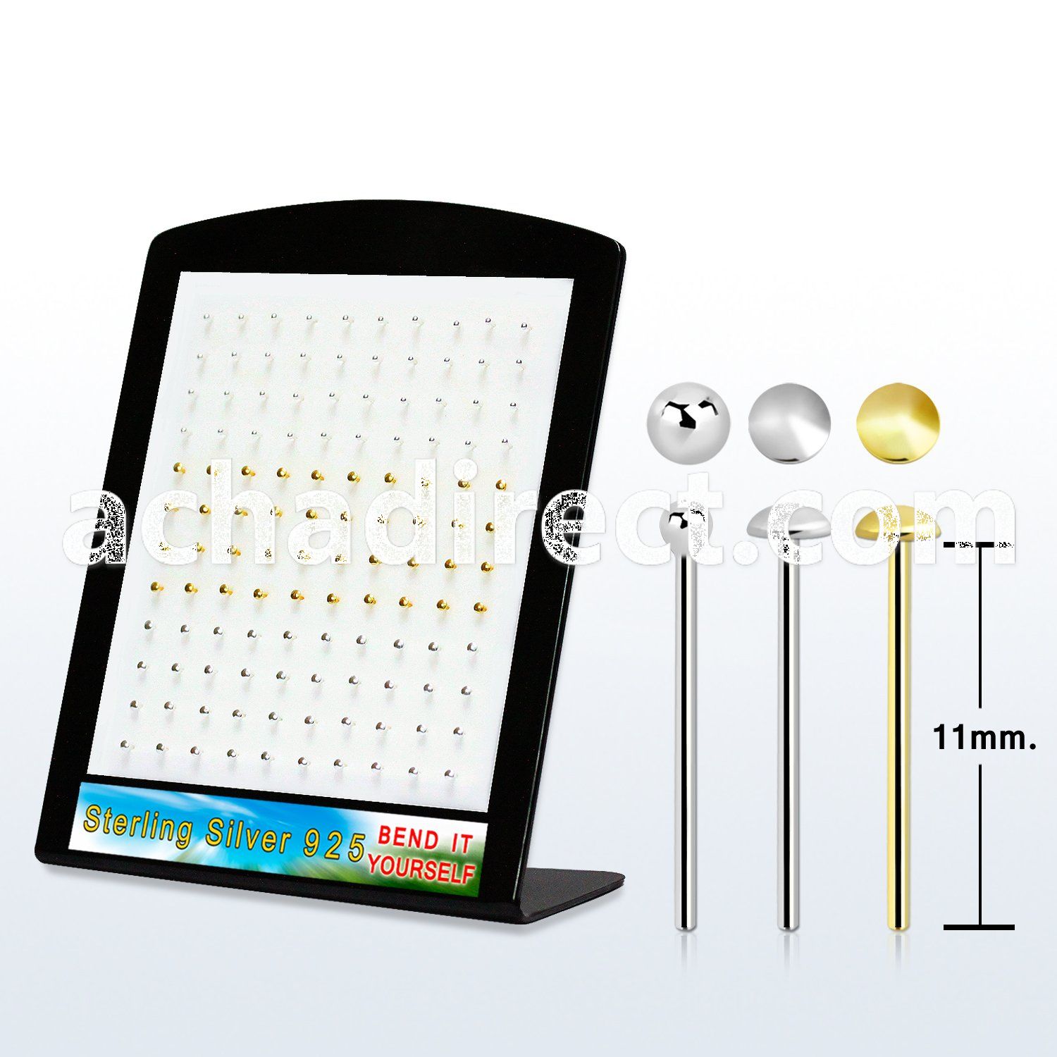 brymx1 silver nose stud w ball flat disc 18k gold plated top