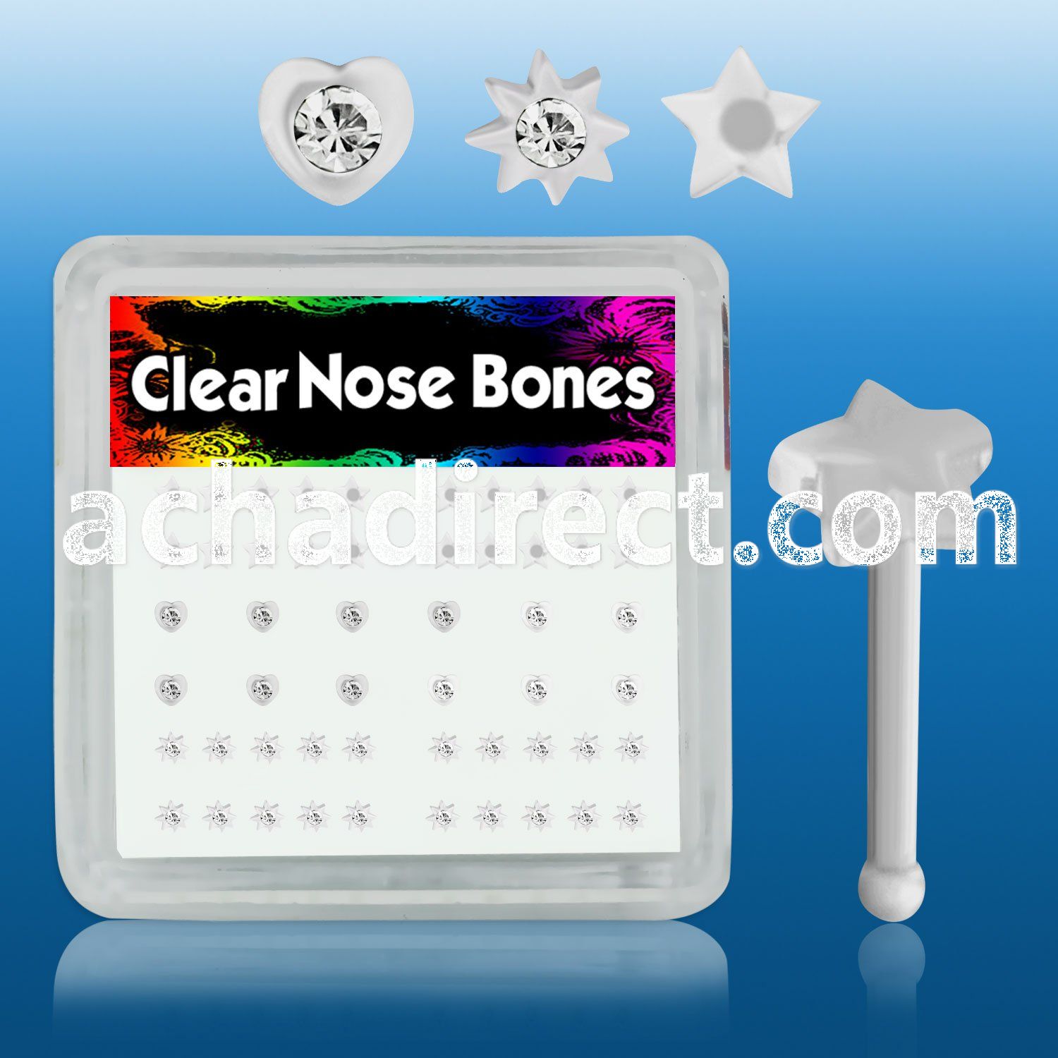bxa15 acrylic nose bone with various shaped tops w crystals