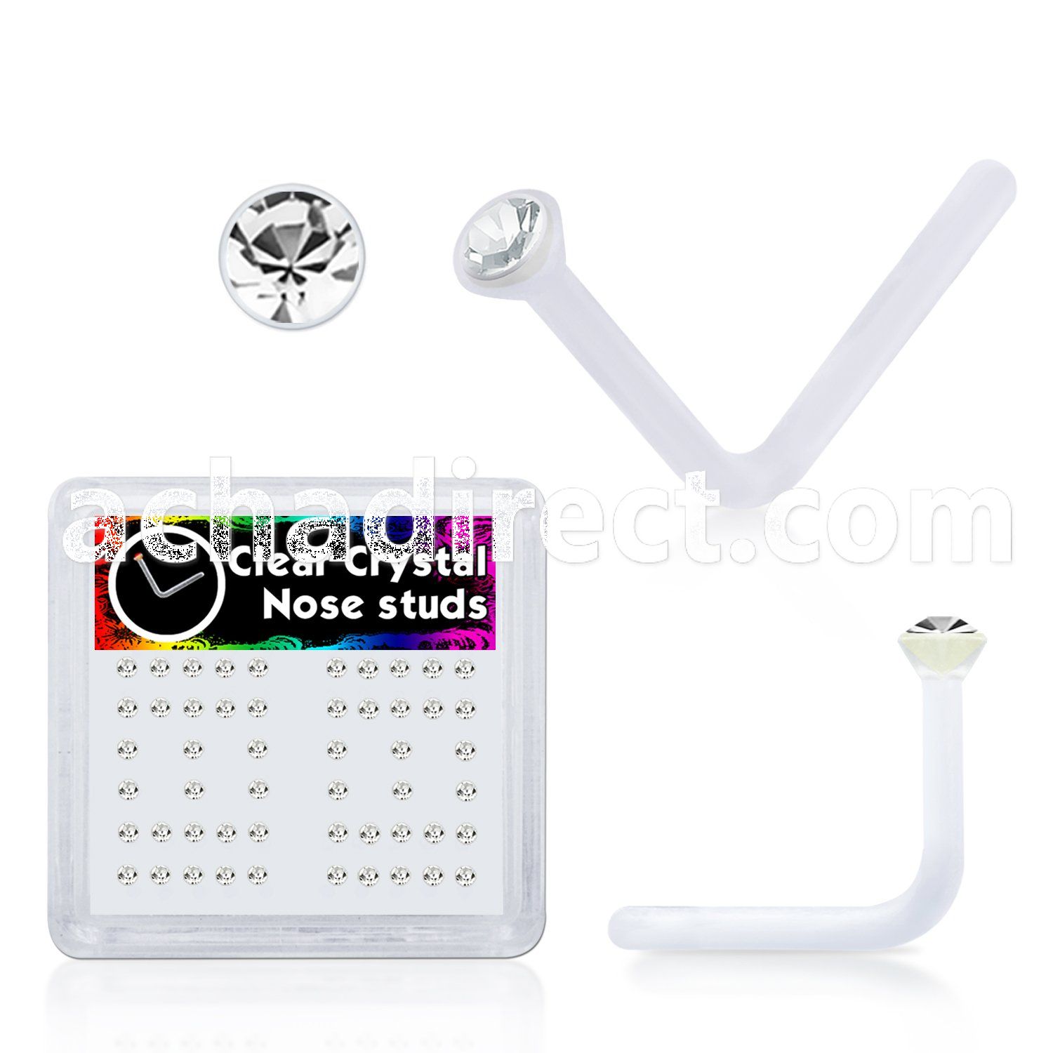 bxa27 clear acrylic nose stud with 1 5mm clear crystal top