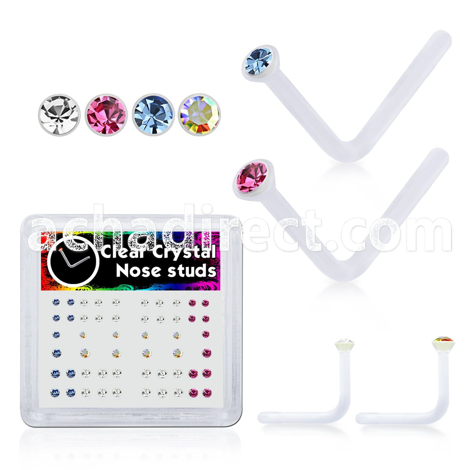 bxa30 clear acrylic nose stud with round crystal top