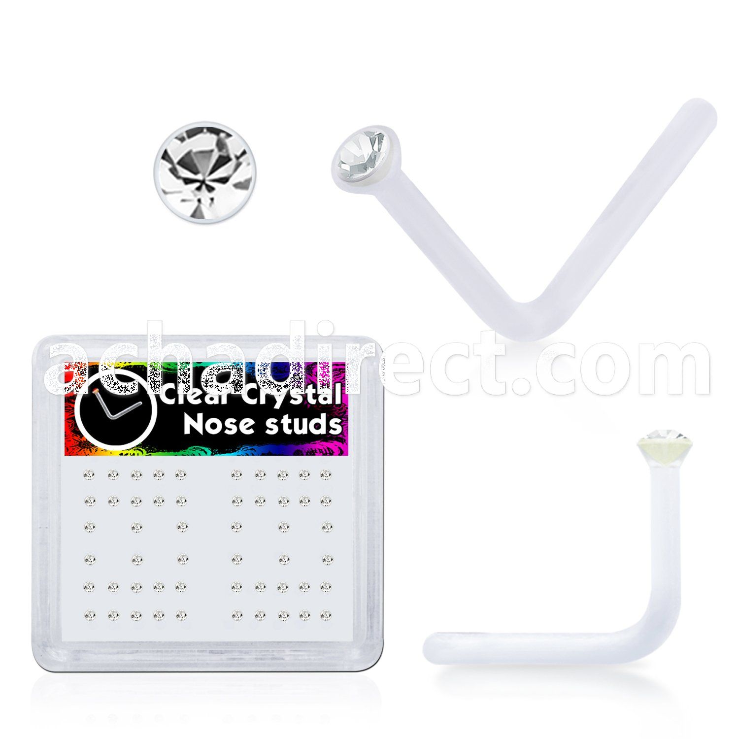 bxa9 clear acrylic nose stud with round crystal top