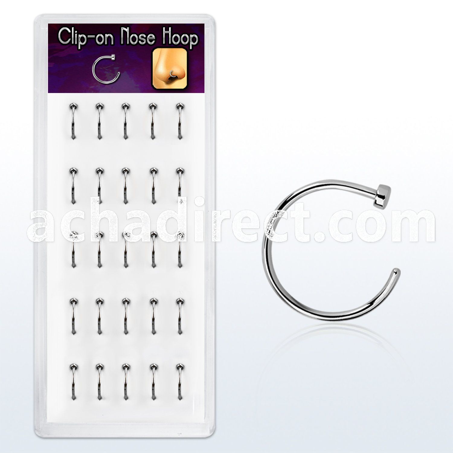 bxcln1 display with 25 pcs of 316l steel clip on nose hoops