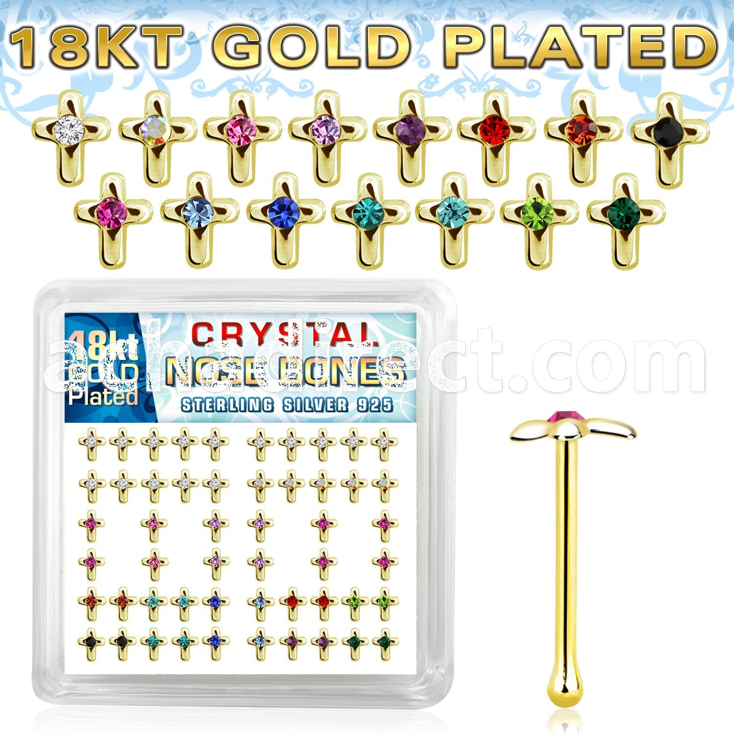 bxcrmg 18k gold plated silver nose bones color cross