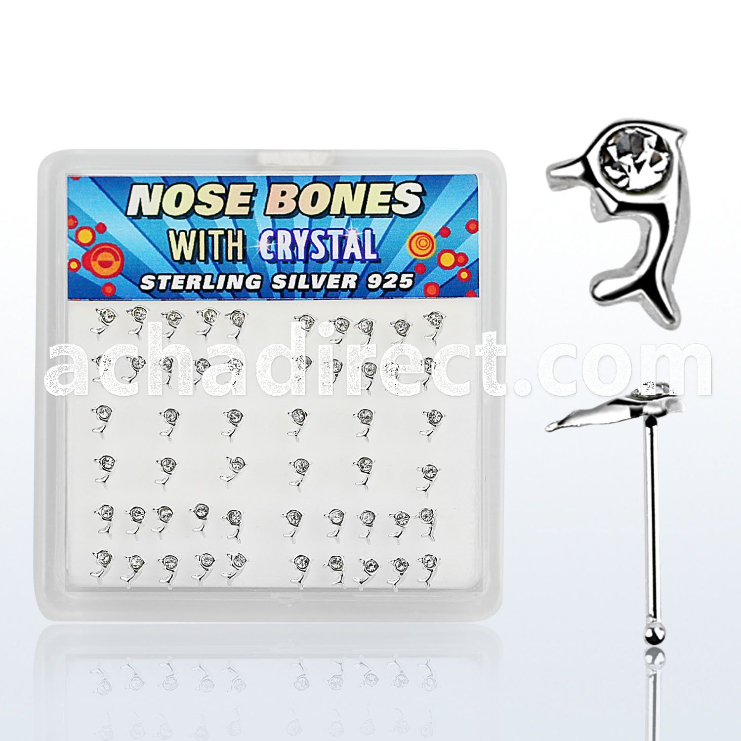 bxdpc silver nose bone with dolphin top with clear crystal