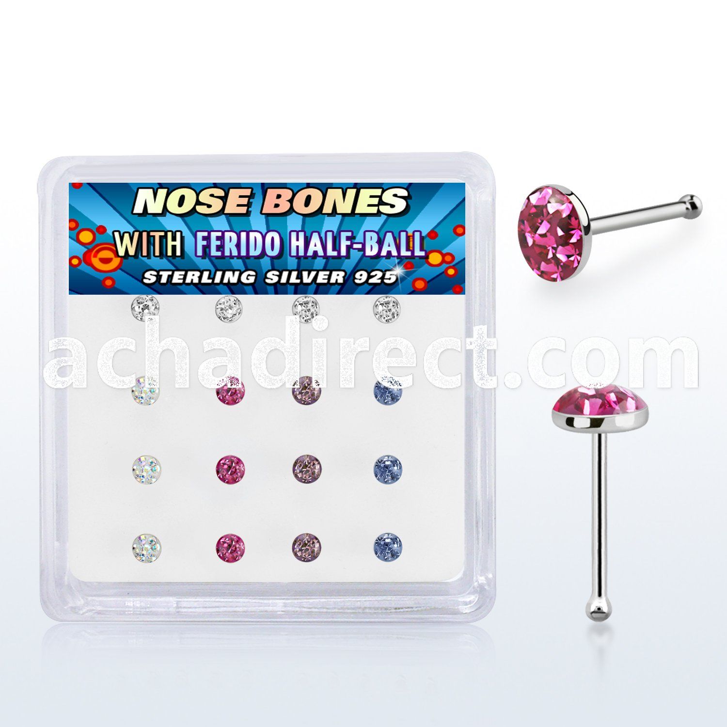 bxfr16m 925 silver nose bones 3mm ferido glued half ball resin cover