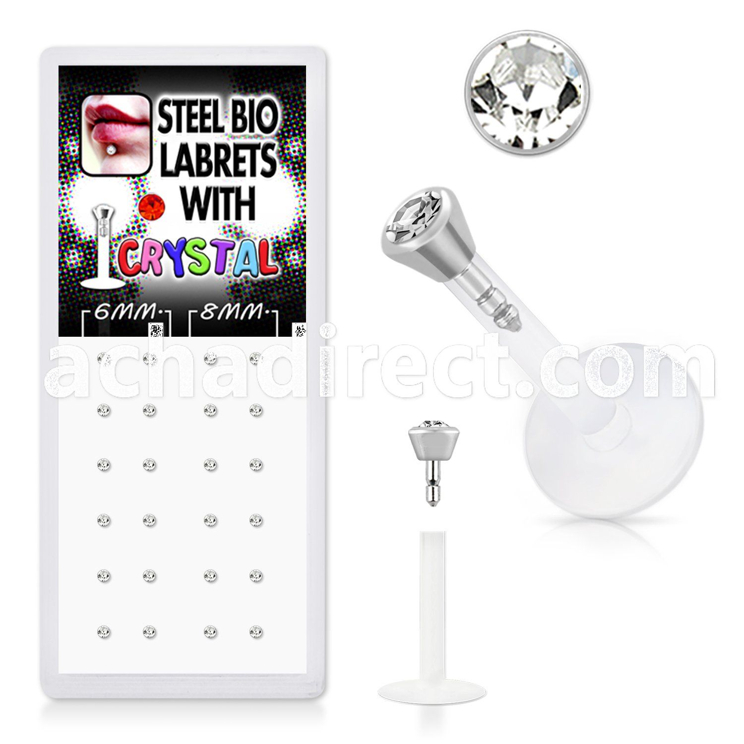 bxljy1 clear bioflex labret w push in 316l steel crystal top