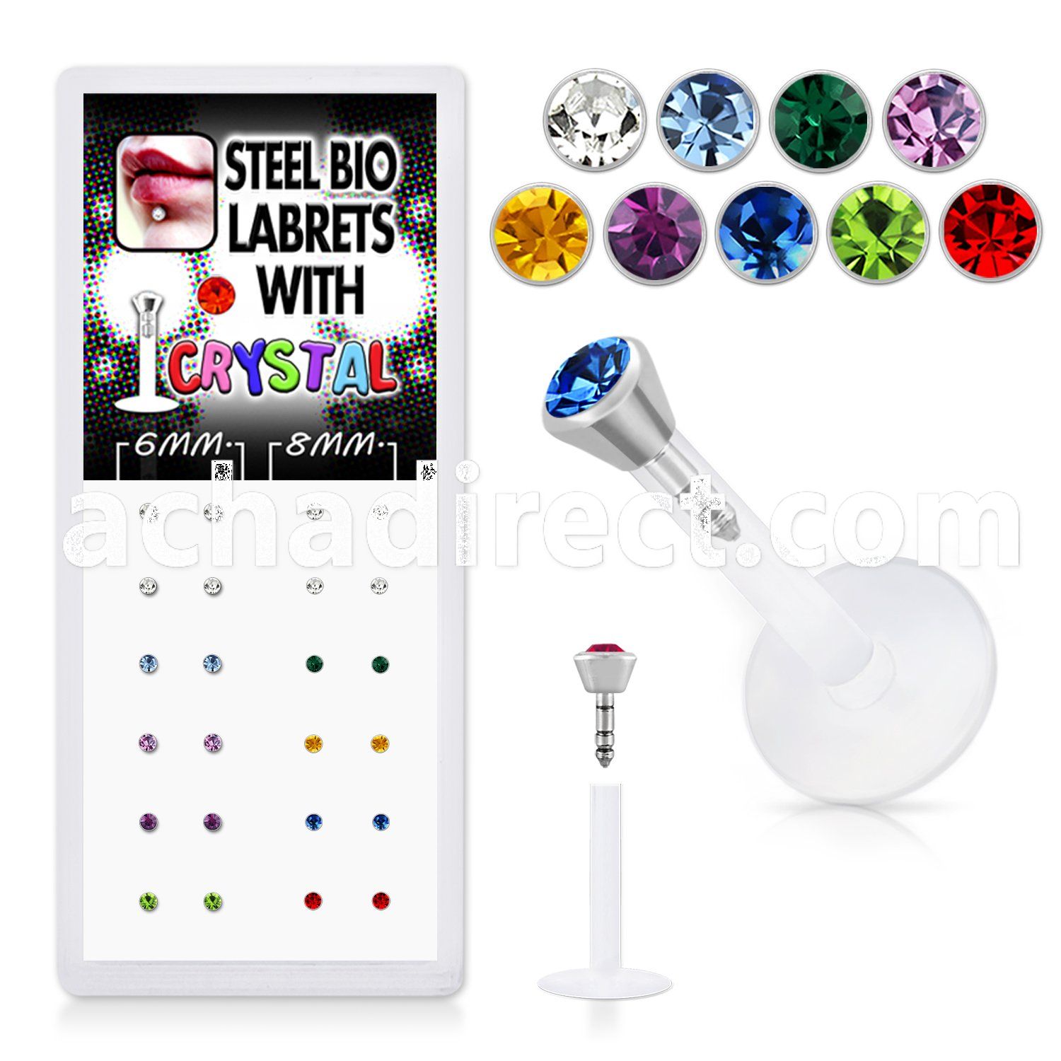 bxljy2 clear bioflex labret w push in 316l steel crystal top