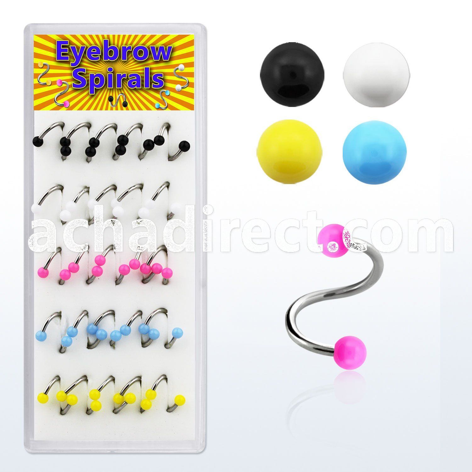 bxmbj2 316l steel eyebrow spiral with solid colored ball