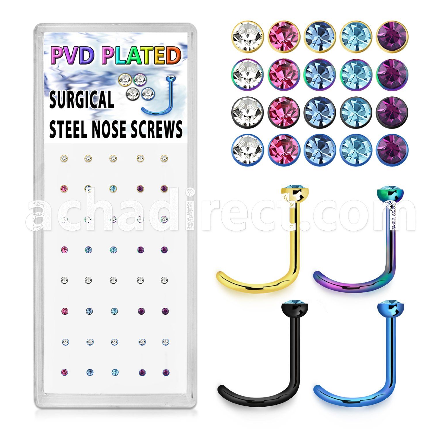 bxns10 anodized 316l steel nose screw with colored crystal top
