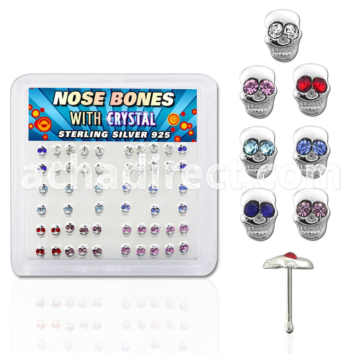 bxskm silver nose bone with crystalic skull eyes top