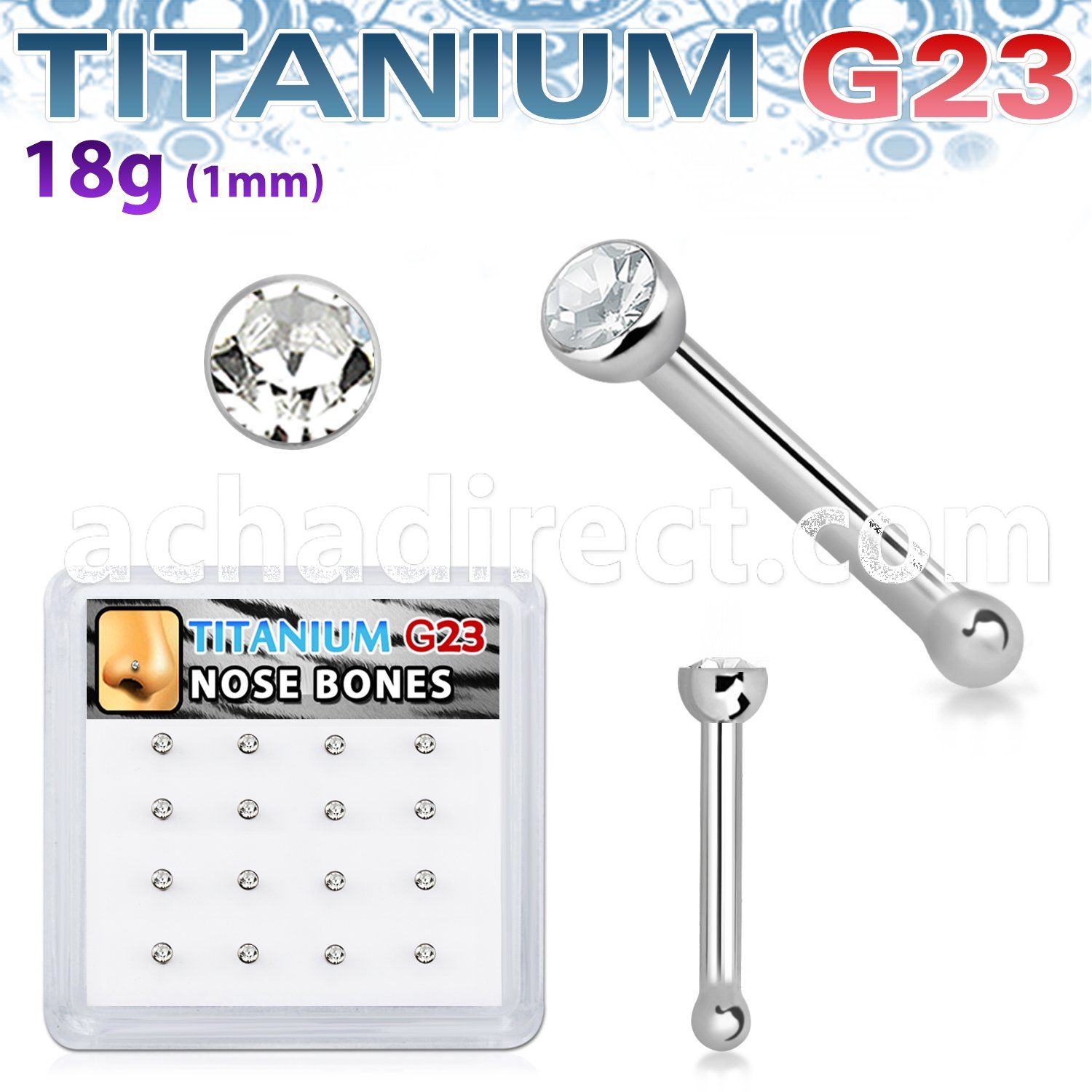 bxunb1 titanium g23 nose bone with bezel clear crystal top