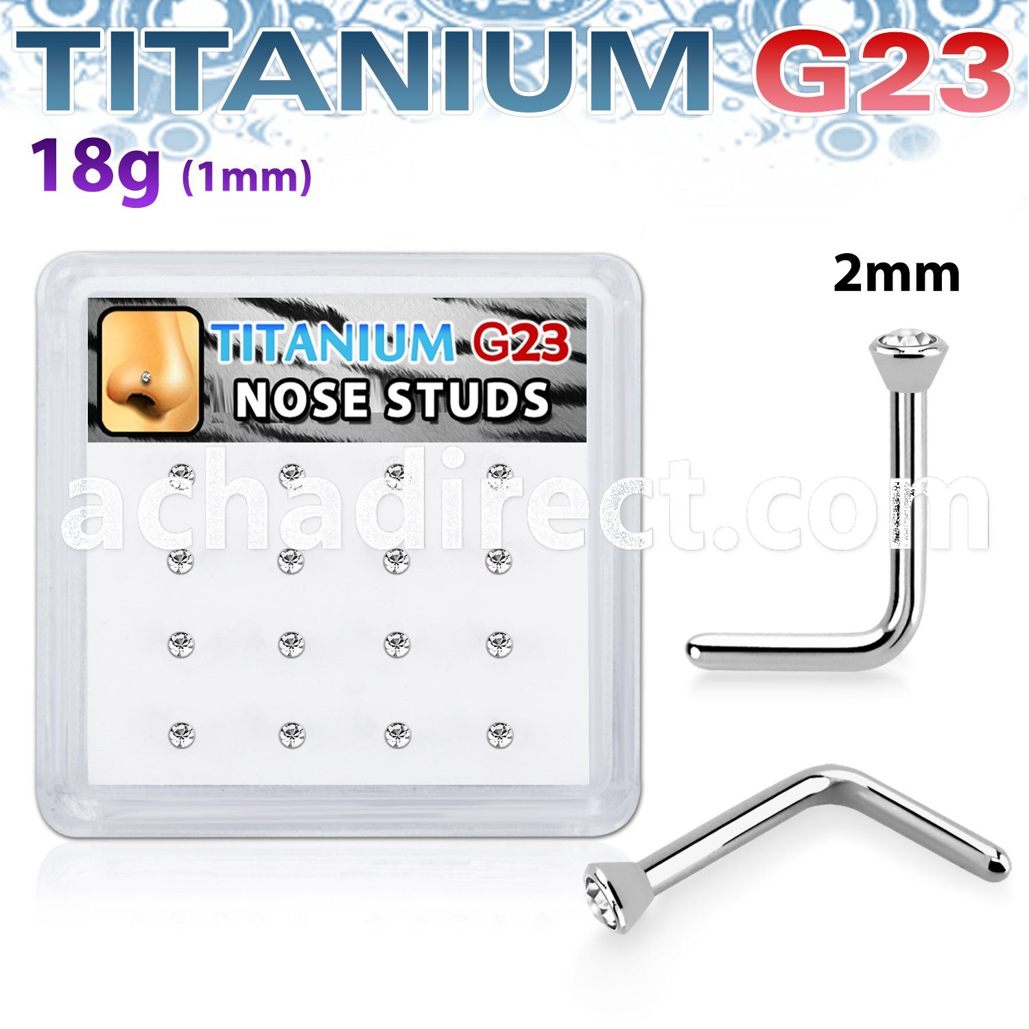 bxunl1 titanium g23 nose studs clear bezel set 16pcs