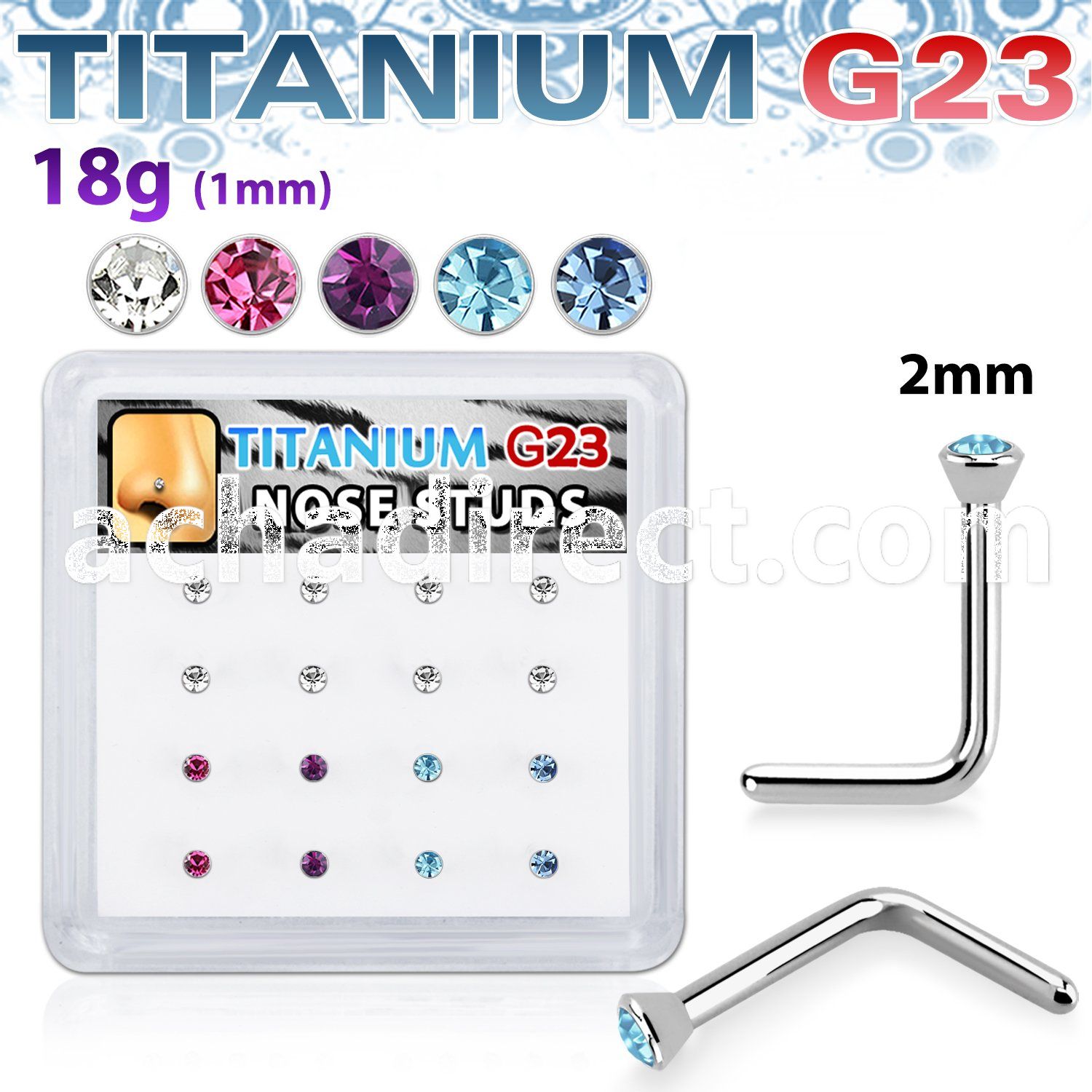 bxunl2 titanium g23 nose studs colors bezel set 16pcs