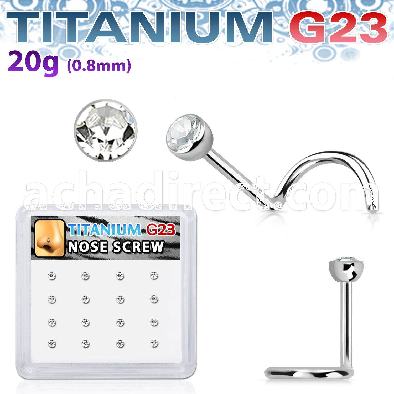 bxuns3 box w titanium g23 nose screws, 20g  w bezel set crystals