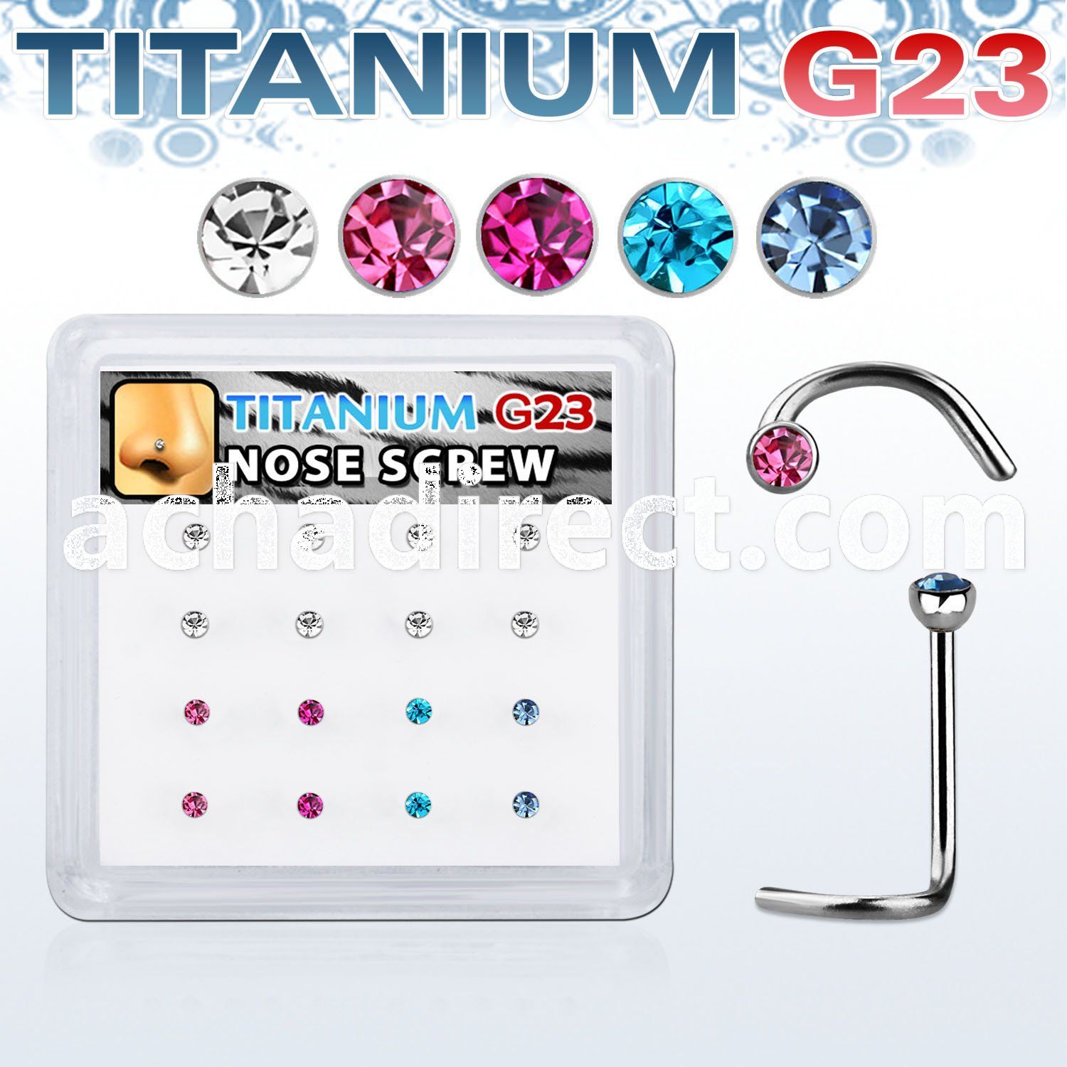 bxuns4 box w titanium g23 nose screws, 20g  wcrystal tops
