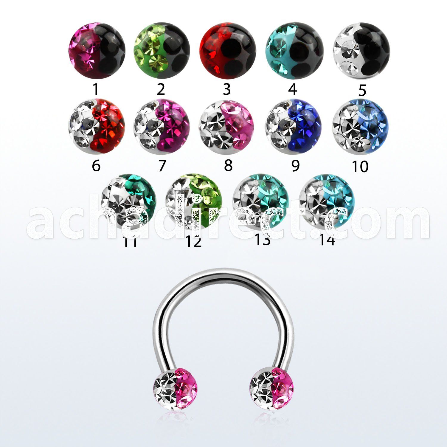 cbefr3e 316l steel eyebrow lip circular barbell w crystal ball